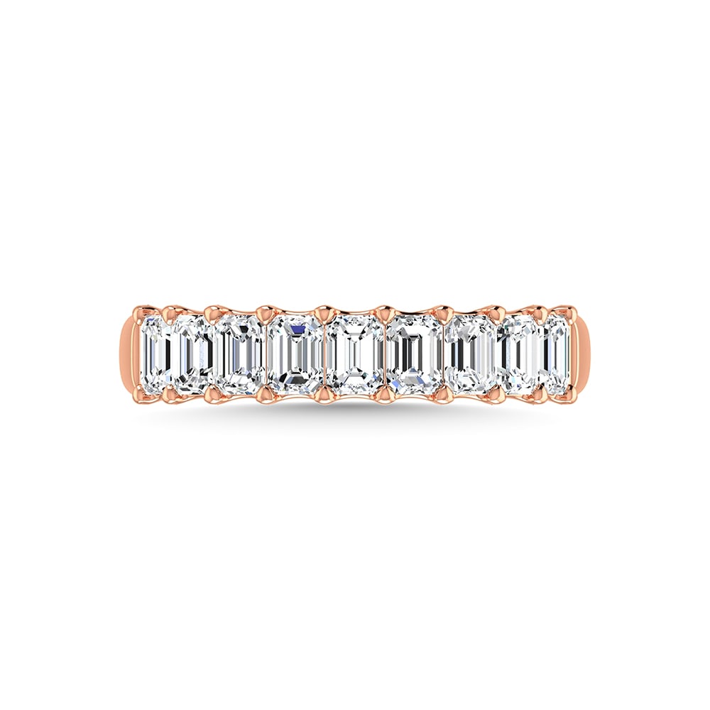 18K Rose Gold 1 3/4 Ct.Tw. Emerald Shape Diamond Half Way Eternity Band: 18K Rose Gold 1 3/4 Ct.Tw. Emerald Shape Diamond Half Way Eternity Band 18k Rose Gold Stone Color: G-h Stone Clarity: Si Each ring is presented in standard size 6.5. Complimentary resizing is availabl