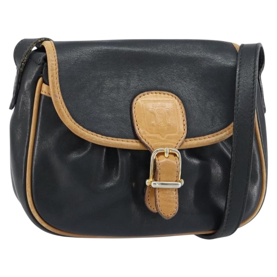 Black Leather Vintage Shoulder Bag by Celine 17cm by 13cm: Black Leather Vintage Shoulder Bag by Celine 17cm by 13cm This pre-owned Celine vintage shoulder bag is crafted from black leather and designed for women. It features a compact silhouette with dimensi