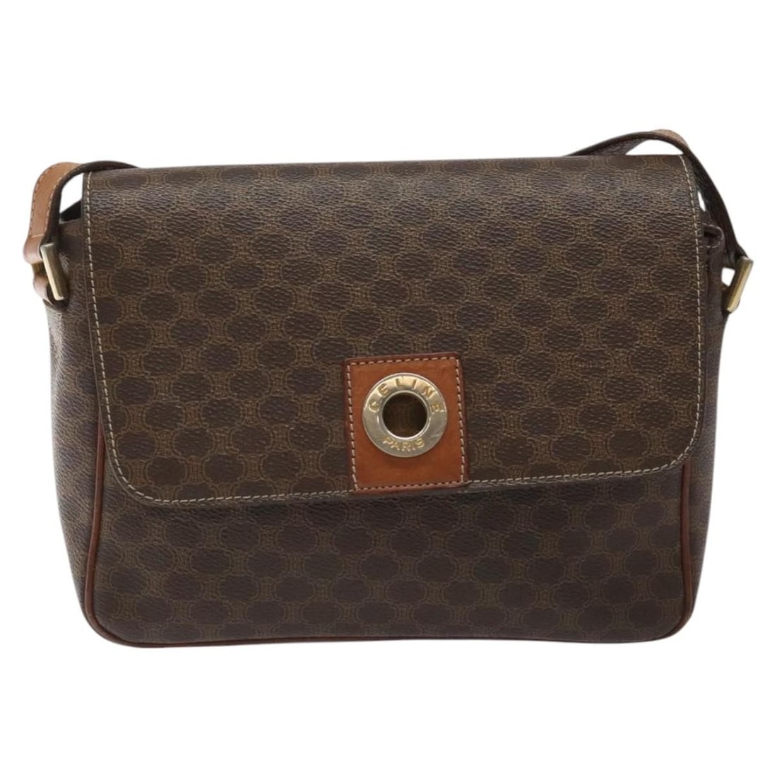 Macadam Shoulder Purse by Celine in Brown Canvas: Macadam Shoulder Purse by Celine in Brown Canvas This Celine Macadam shoulder bag is crafted from brown canvas and features a classic design tailored for women. The bag was made in Italy and includes 
