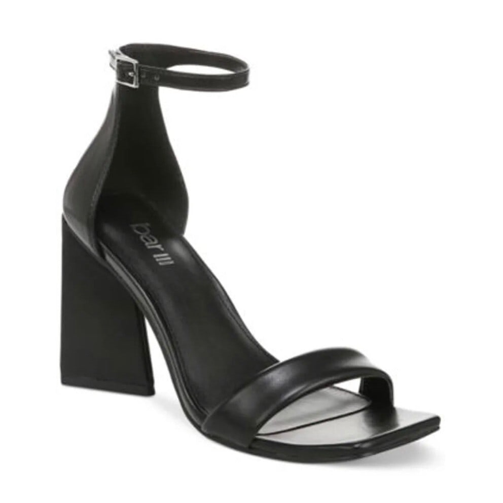 BAR III Appel Black Two-Piece Square Toe Heels 5M: BAR III Appel Black Two-Piece Square Toe Heels 5M Elevate your style with the BAR III Women's Appel Two-Piece Flared-Heel Square Toe Dress Sandals. These chic sandals feature a bold two-piece design w
