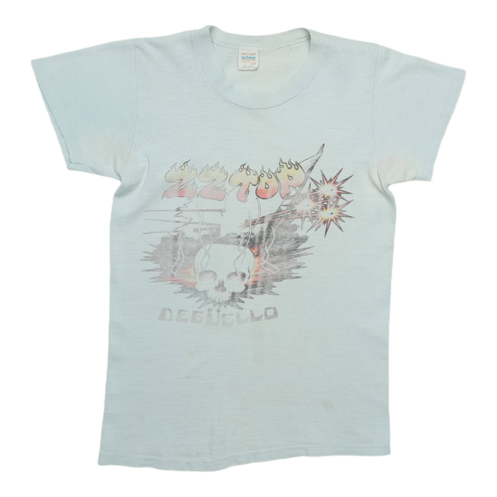 Vintage 1980 ZZ Top Deguello Blue Cotton Band Shirt Small: Vintage 1980 ZZ Top Deguello Blue Cotton Band Shirt Small This is an original vintage 1980 ZZ Top Deguello shirt, featuring both front and back graphics. Made from 100% cotton in blue, this authentic 