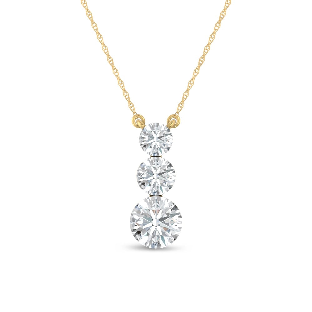 14K Yellow Gold Lab Grown Diamond 1 Ct.Tw. Three Stone Fashion Necklace: 14K Yellow Gold Lab Grown Diamond 1 Ct.Tw. Three Stone Fashion Necklace Add refined sparkle to any outfit with this elegant 14K Yellow gold three-stone fashion necklace, featuring a total of 1 carat o