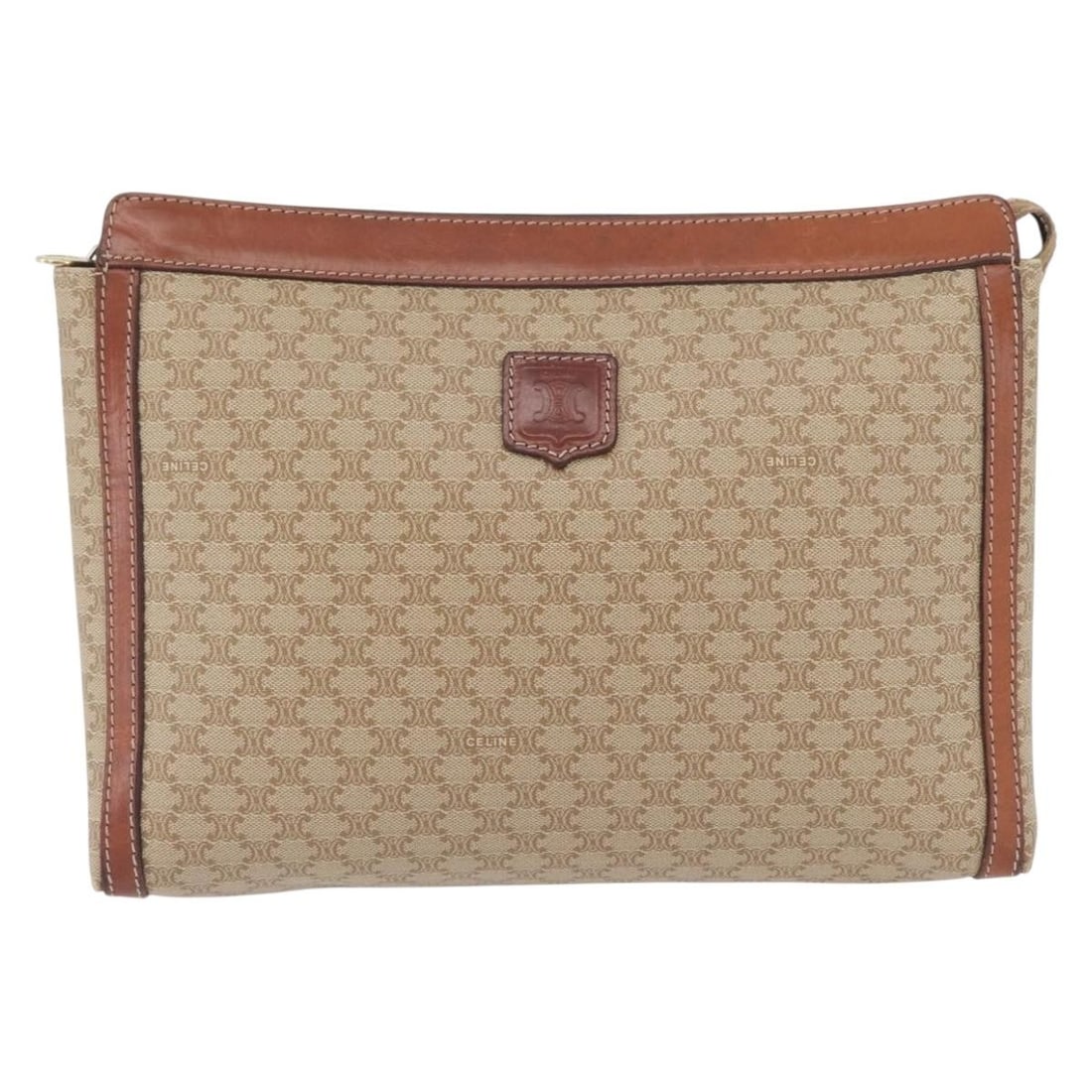 Macadam Pochette Beige Canvas and Leather Bag by Celine: Macadam Pochette Beige Canvas and Leather Bag by Celine This Celine Macadam Pochette is crafted from beige canvas with leather accents, designed for women. Made in Italy, the bag features the iconic M