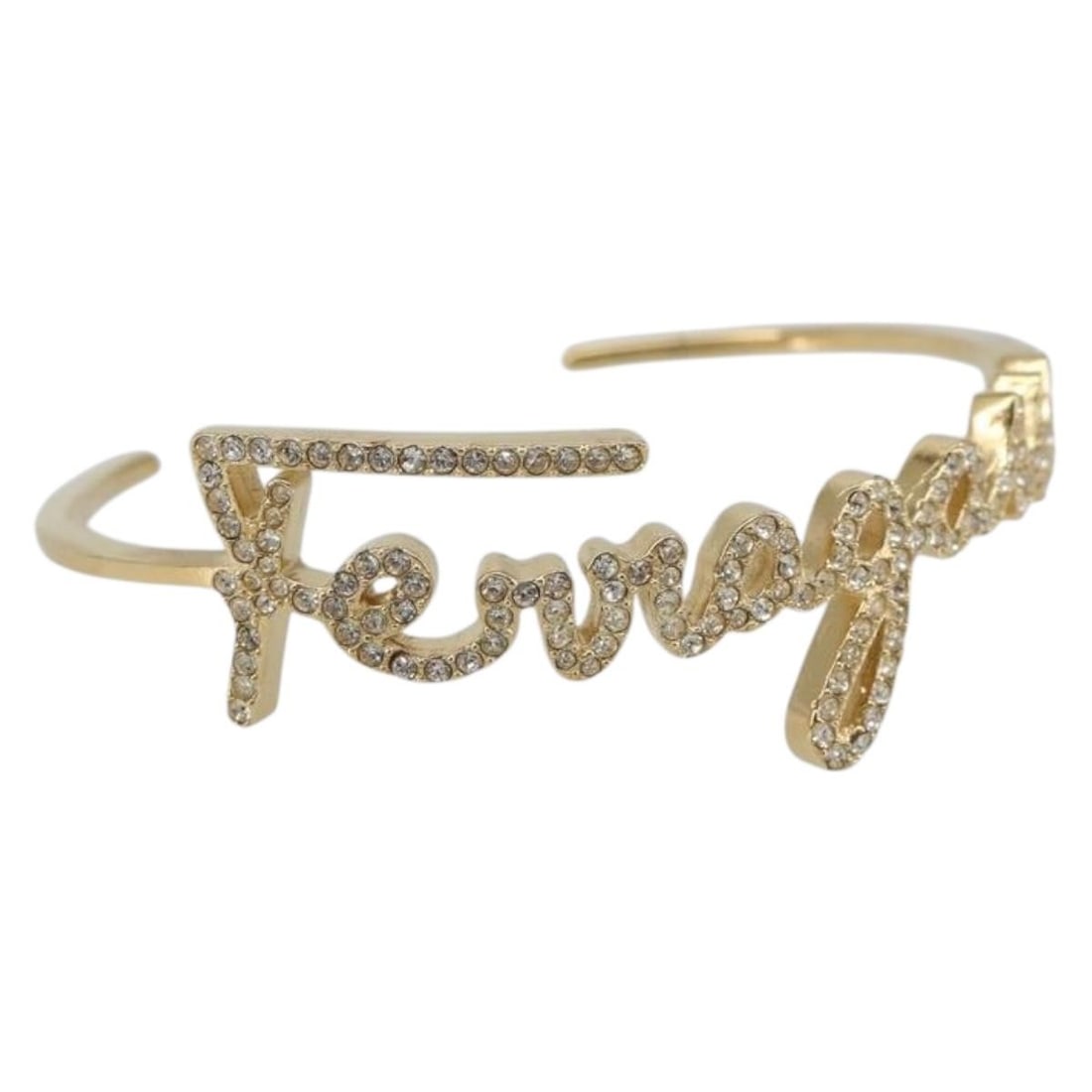 Salvatore Ferragamo Gold Tone Metal Bangle Bracelet with Dust Bag: Salvatore Ferragamo Gold Tone Metal Bangle Bracelet with Dust Bag Elevate your accessory collection with this stunning Gold Tone Bangle Bracelet by Salvatore Ferragamo. Crafted from durable metal, thi