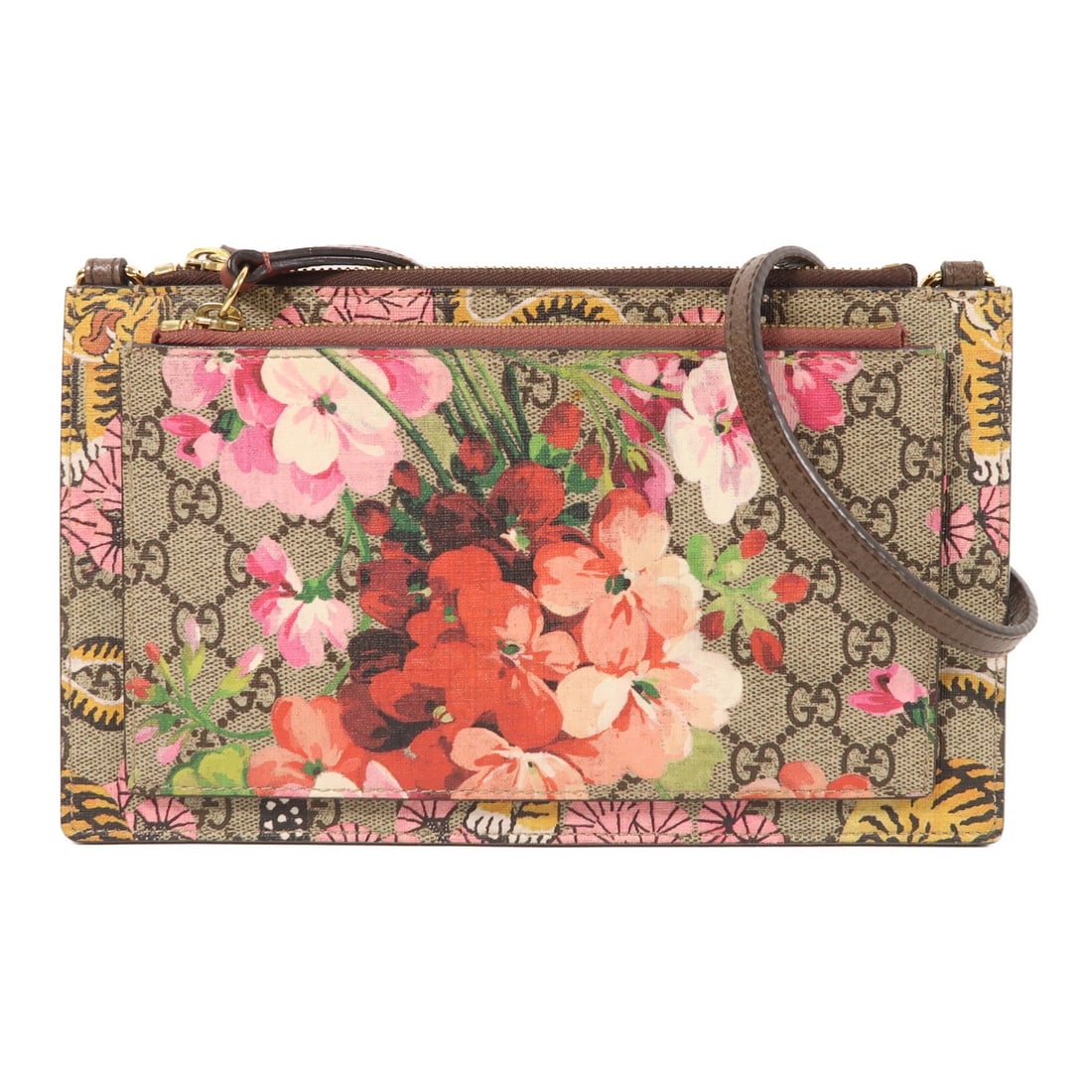 Bengal Tiger Flower GUCCI GG Shoulder Bag 454111 PVC Coated Canvas Brown: Bengal Tiger Flower GUCCI GG Shoulder Bag 454111 PVC Coated Canvas Brown This Gucci GG Bengal Tiger Flower shoulder bag features a brown PVC coated canvas exterior with a striking Bengal Tiger and flo