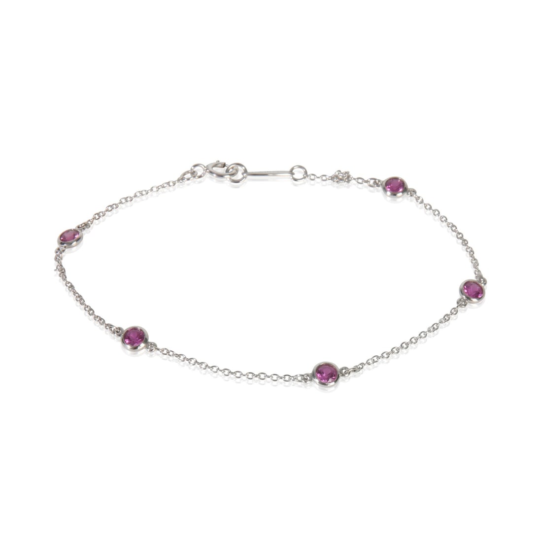 Elsa Peretti Color By The Yard Platinum Bracelet With Pink Sapphire: Elsa Peretti Color By The Yard Platinum Bracelet With Pink Sapphire This Tiffany & Co. Elsa Peretti Color By The Yard bracelet features a round pink sapphire set in platinum. Designed for women, the b
