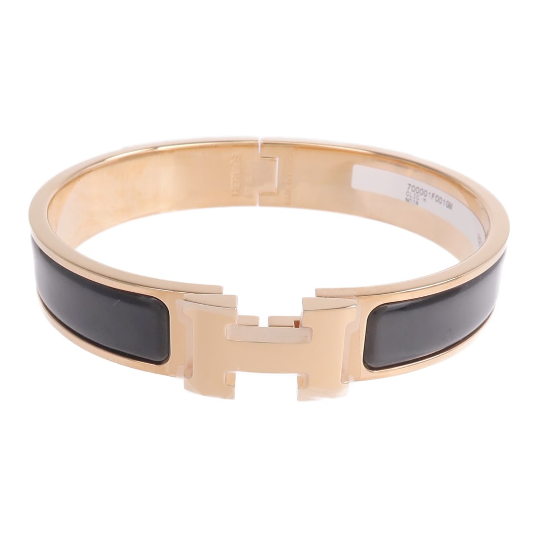 Hermes Clic H enamel bracelet black gold tone (1 of 10)