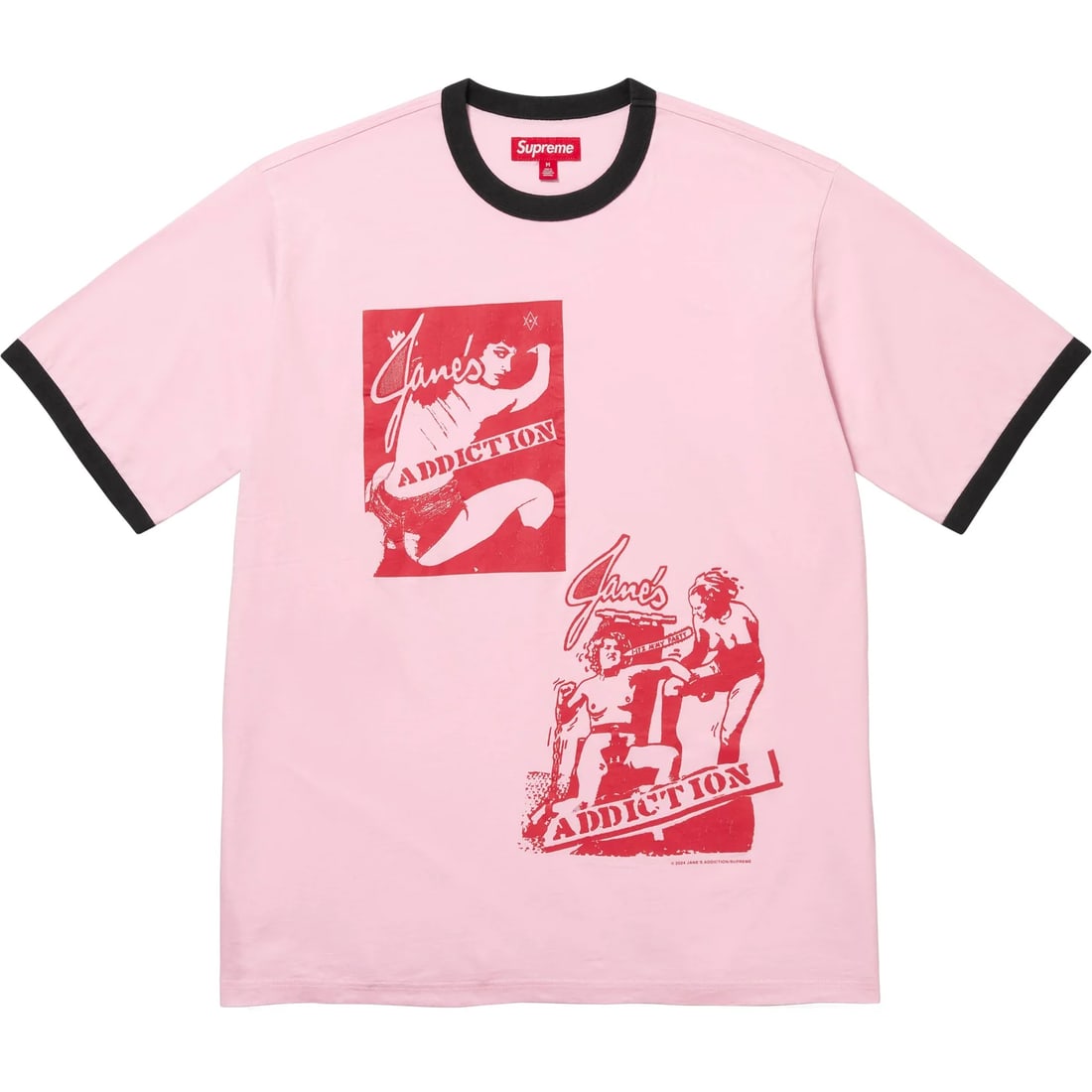 Small Pink Ringer Tee Featuring Jane's Addiction Band Logo: Small Pink Ringer Tee Featuring Jane's Addiction Band Logo This is an authentic Jane's Addiction ringer tee in pink. The shirt is in un-used and unworn condition and features a classic ringer style. S