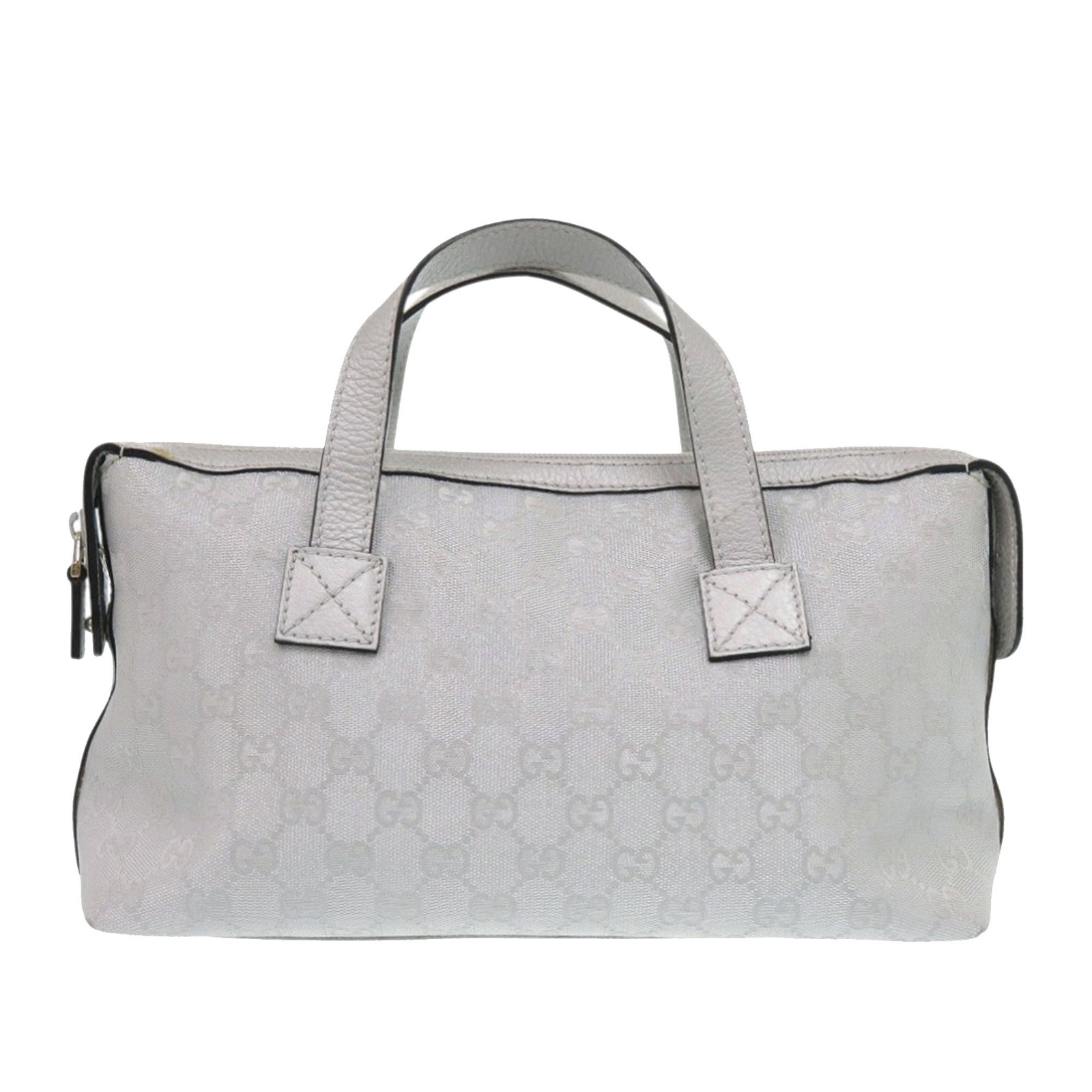 Silver Gucci GG Canvas Tote with Leather Trim and Zip Top: Silver Gucci GG Canvas Tote with Leather Trim and Zip Top This Gucci GG Canvas Handbag features a canvas body with leather trim, flat leather handles, a top zip closure, and interior zip and slip pock