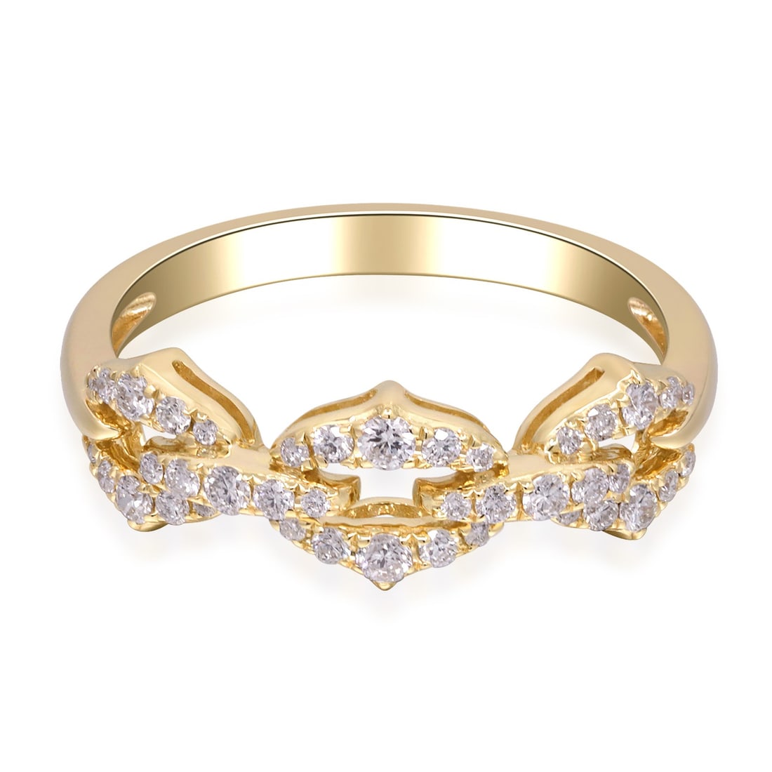 14K Yellow Gold Chain Link Ring with Round Brilliant Diamonds Size 7: 14K Yellow Gold Chain Link Ring with Round Brilliant Diamonds Size 7 This pre-owned women's chain link ring is crafted in 14K yellow gold and features round brilliant cut diamonds with a total carat w