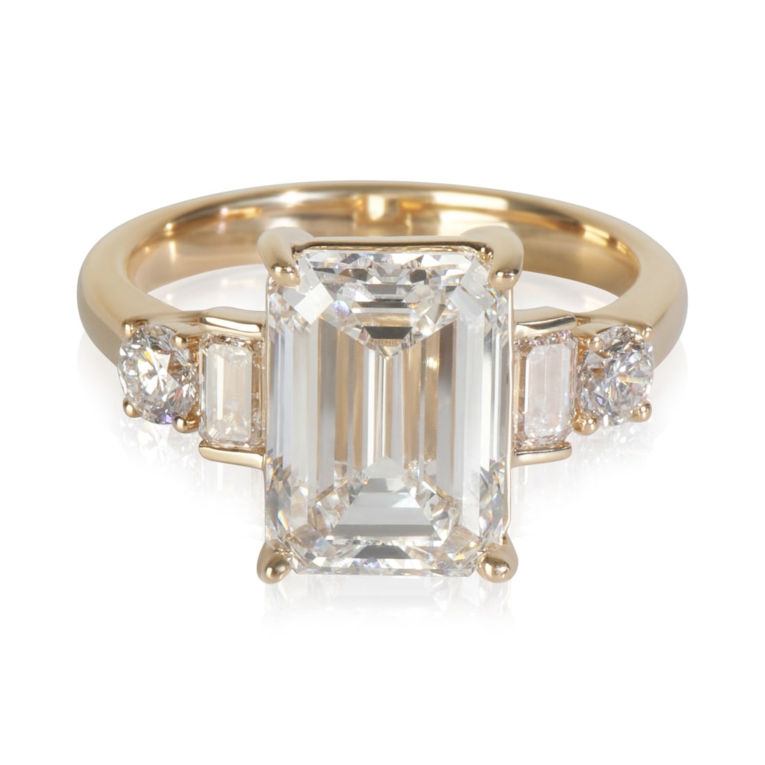 Engagement Ring 4.86ct Lab-Grown Diamonds in 14K Yellow Gold Size 7.25: Engagement Ring 4.86ct Lab-Grown Diamonds in 14K Yellow Gold Size 7.25 This women's engagement ring features a total of 4.86 carats of lab-grown diamonds set in 14K yellow gold. The main stone is an e