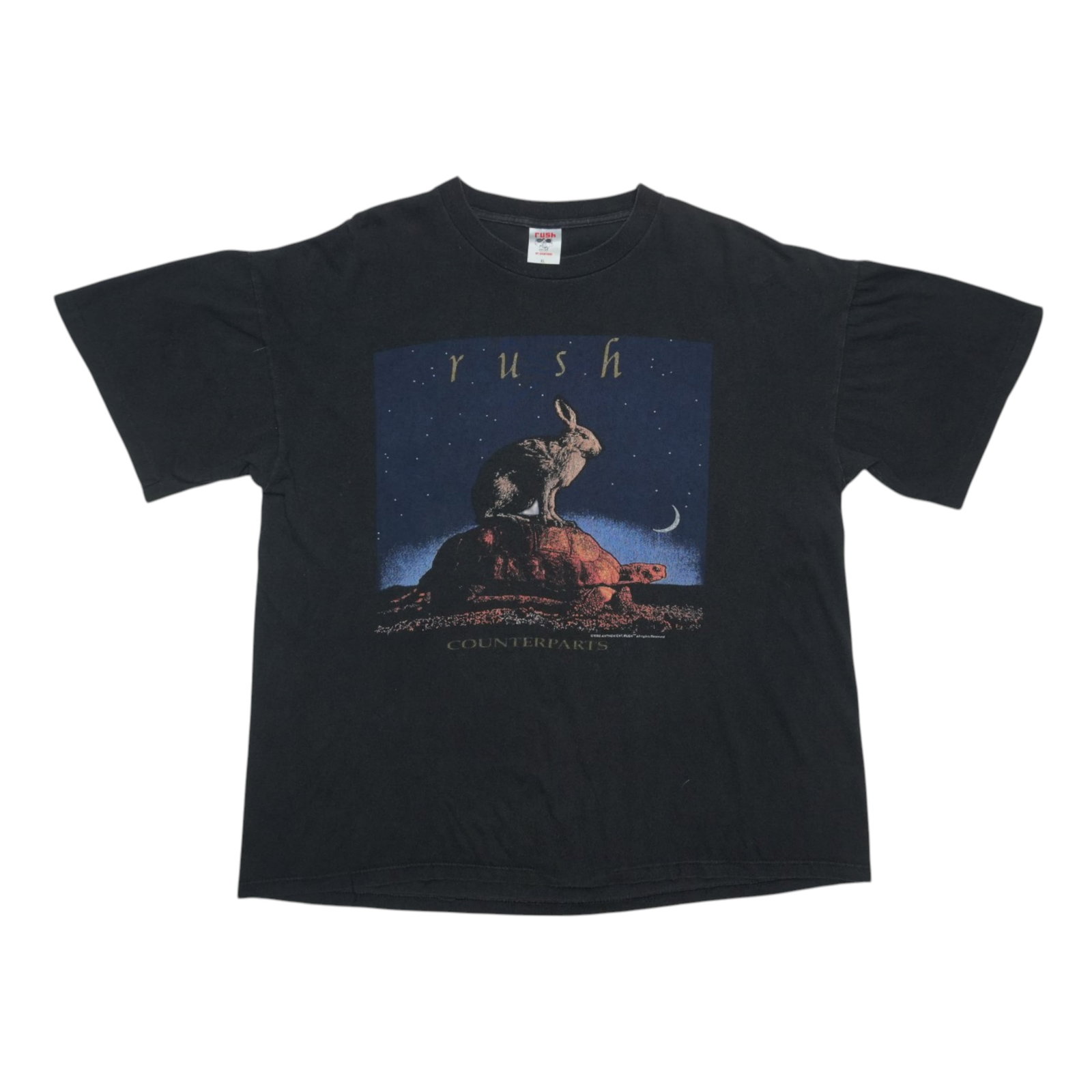 Vintage Rush 1994 Concert T Shirt Black Cotton Extra Large: Vintage Rush 1994 Concert T Shirt Black Cotton Extra Large This is an original vintage 1994 Rush Counterparts Tour shirt featuring front and back graphics. As a true vintage item, it shows some wear c