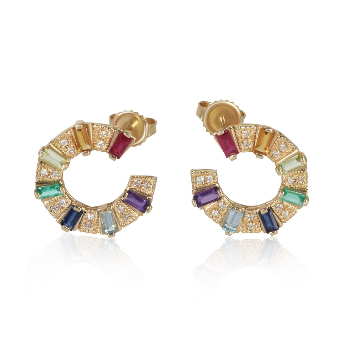 14K Yellow Gold Diamond 0.25ct Rainbow Gemstone Earrings: 14K Yellow Gold Diamond 0.25ct Rainbow Gemstone Earrings Make a stunning statement with these Yellow Gold Diamond & Rainbow Gemstone Earrings. Crafted from 14K yellow gold, these earrings feature a ro