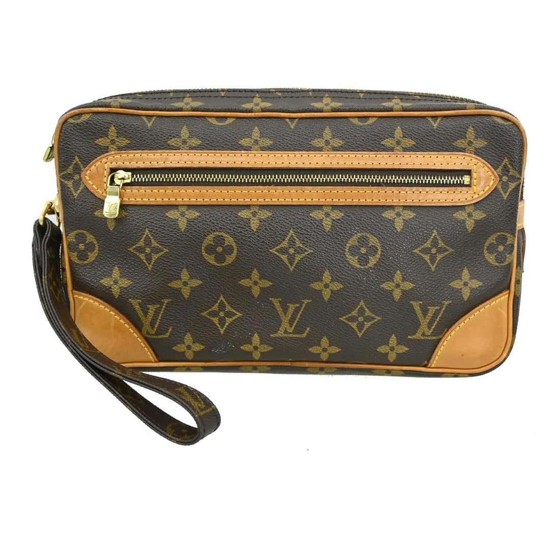 Louis Vuitton Marly Dragonne GM Monogram Leather Clutch Purse M51825: Louis Vuitton Marly Dragonne GM Monogram Leather Clutch Purse M51825 This Louis Vuitton Marly Dragonne GM clutch bag features the iconic Monogram pattern on brown leather. Designed for unisex adults, 