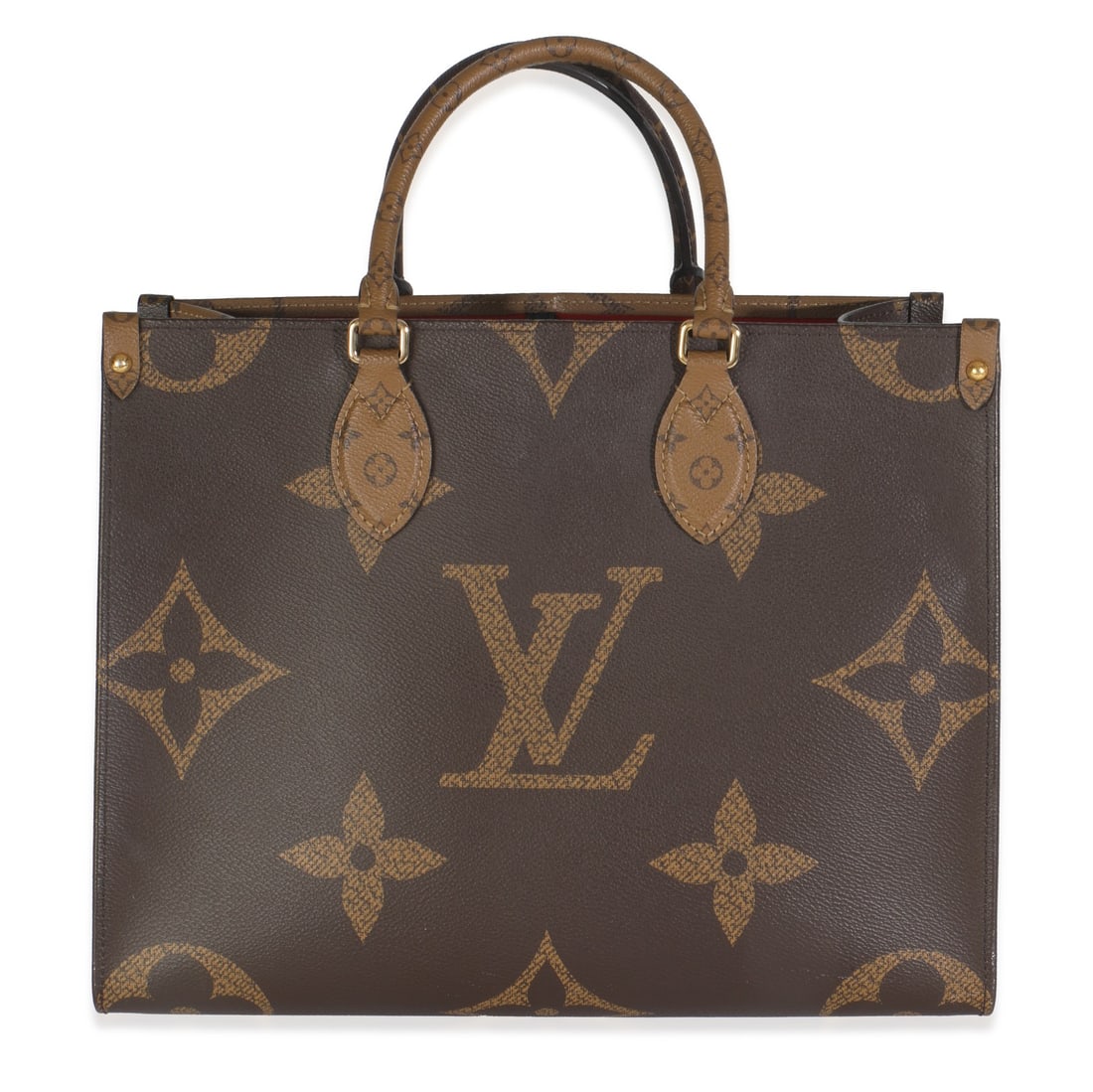 Louis Vuitton Onthego MM Shoulder Bag Reverse Monogram Canvas Brown: Louis Vuitton Onthego MM Shoulder Bag Reverse Monogram Canvas Brown This Louis Vuitton Onthego MM shoulder bag features the striking Reverse Monogram Canvas Giant design in brown. The bag has a bronze