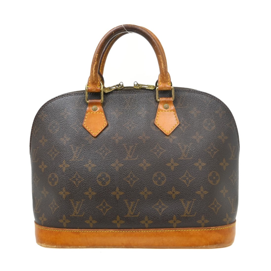 Louis Vuitton Alma Monogram Brown Canvas Handbag M51130: Louis Vuitton Alma Monogram Brown Canvas Handbag M51130 This vintage Louis Vuitton Alma handbag features the iconic Monogram canvas exterior with double beige handles and a zip closure. The medium-siz