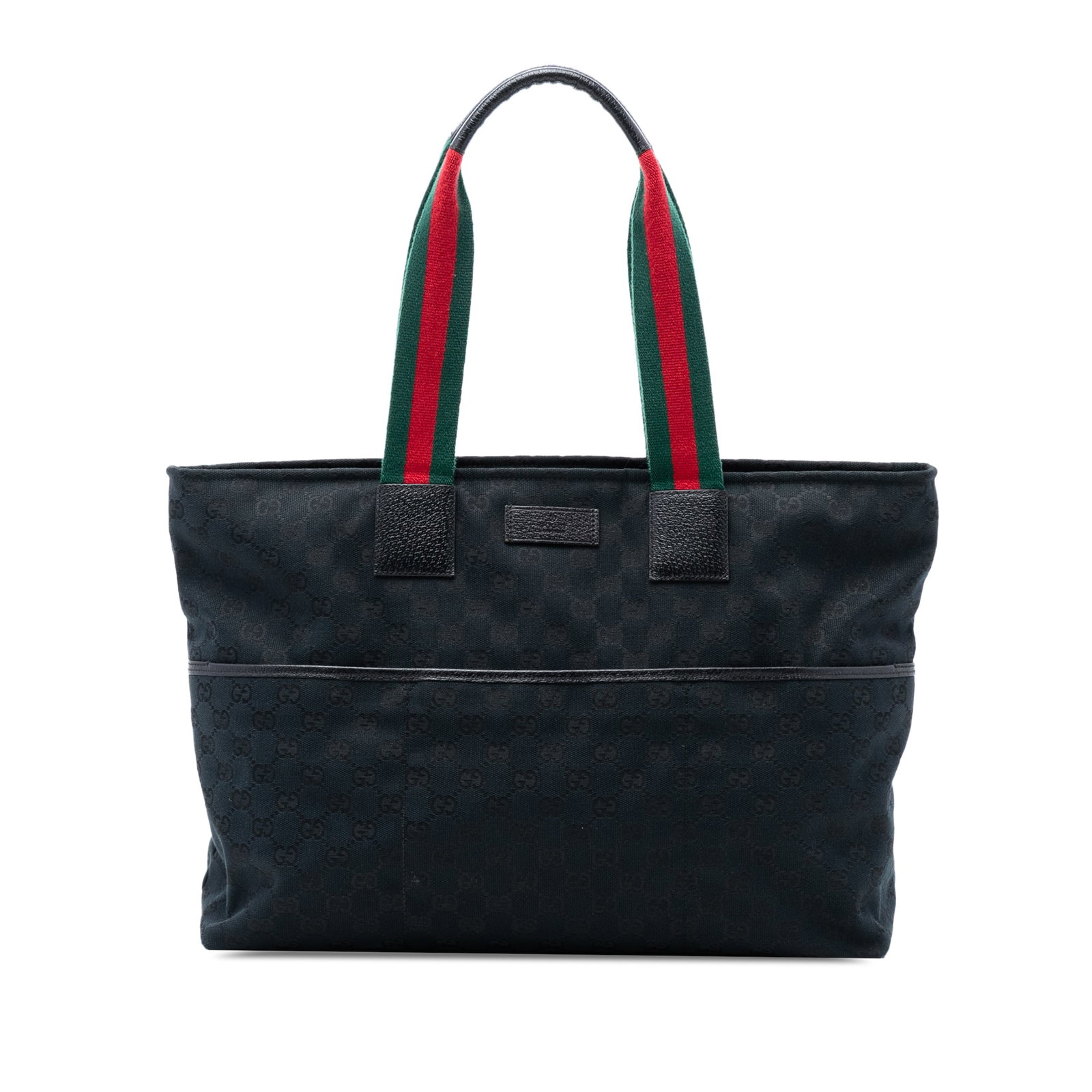 GG Canvas Web Tote Bag with Leather Trim by Gucci: GG Canvas Web Tote Bag with Leather Trim by Gucci This Gucci GG Canvas Web Tote features a canvas body with leather trim, rolled web shoulder straps with a leather guard, a top zip closure, an exterio