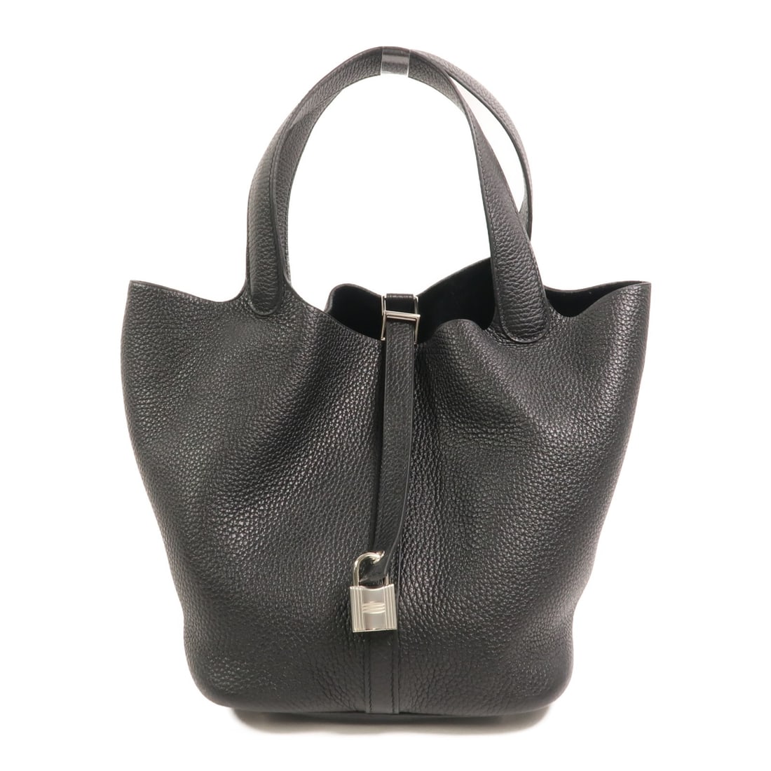 HERMES Picotin MM Black Taurillon Clemence Leather Bucket Tote: HERMES Picotin MM Black Taurillon Clemence Leather Bucket Tote This Hermes Picotin MM handbag is crafted from premium Taurillon Clemence calfskin leather in a classic black color. Designed in a versat