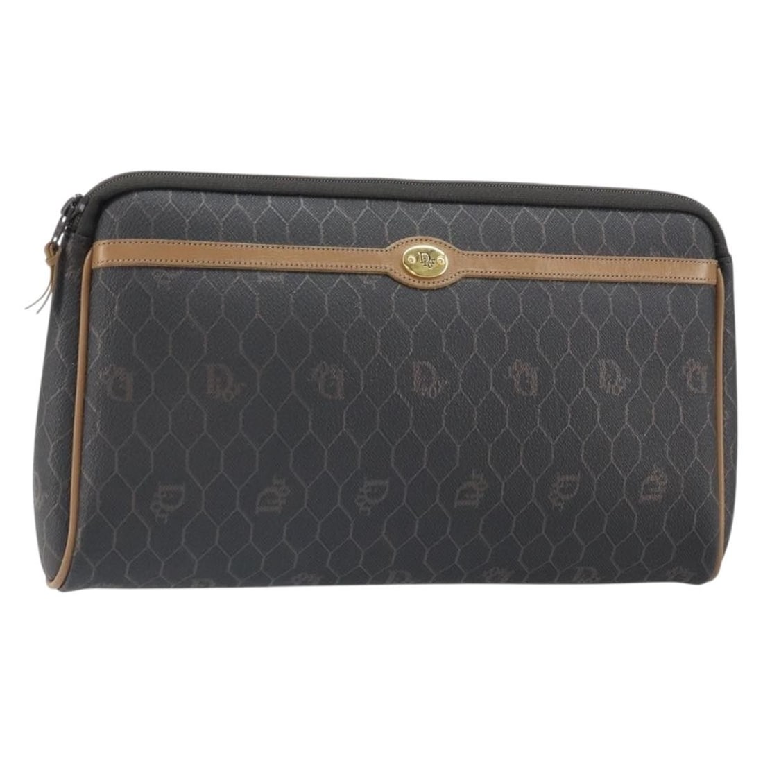 Black Honeycomb Canvas and PVC Leather Pouch by Christian Dior: Black Honeycomb Canvas and PVC Leather Pouch by Christian Dior This Christian Dior pouch features the signature honeycomb canvas design with durable PVC leather in black. Designed for women, it offers