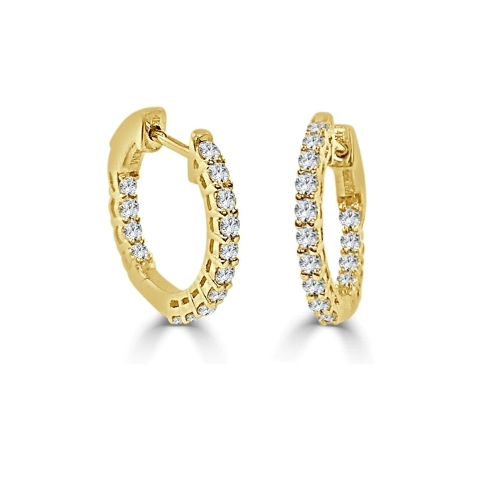 14K Yellow Gold Diamond Hoop Earrings with 0.51 Carats: 14K Yellow Gold Diamond Hoop Earrings with 0.51 Carats These women's hoop earrings feature round white diamonds with a total carat weight of 0.51, set in 14K yellow gold. The earrings contain 28 diamo