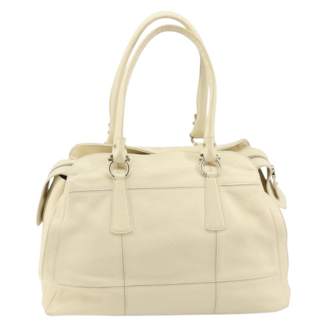 Leather Beige Shoulder Bag by Salvatore Ferragamo Gancini: Leather Beige Shoulder Bag by Salvatore Ferragamo Gancini This Salvatore Ferragamo Gancini shoulder bag is crafted from beige leather and designed for women. It features a spacious interior with multi