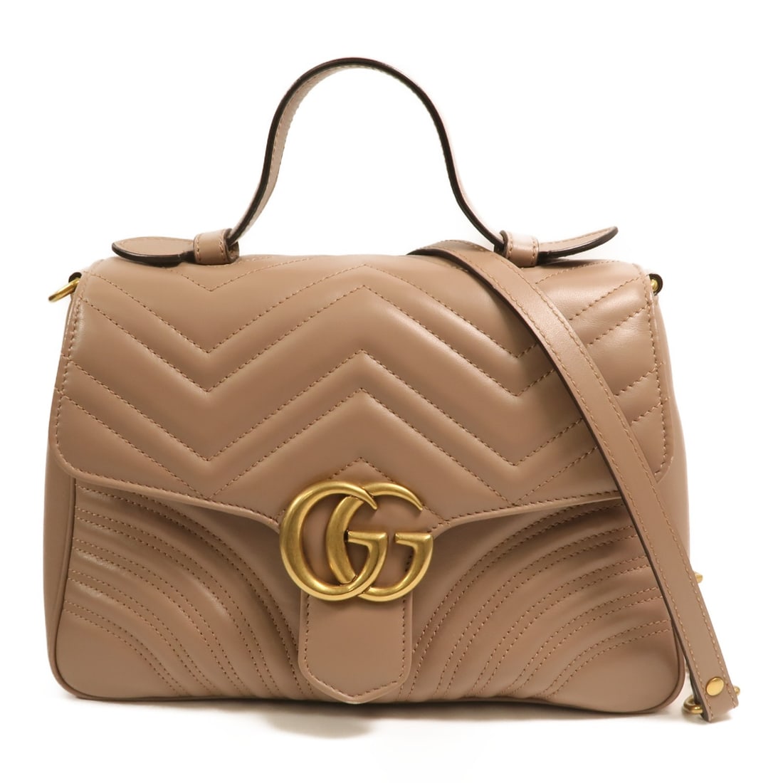 Gucci GG Marmont Small Beige Calfskin Top Handle Shoulder Bag Gold Hardware: Gucci GG Marmont Small Beige Calfskin Top Handle Shoulder Bag Gold Hardware This Gucci GG Marmont Matelasse small top handle 2-way shoulder bag is crafted from beige calfskin leather. Designed for wom
