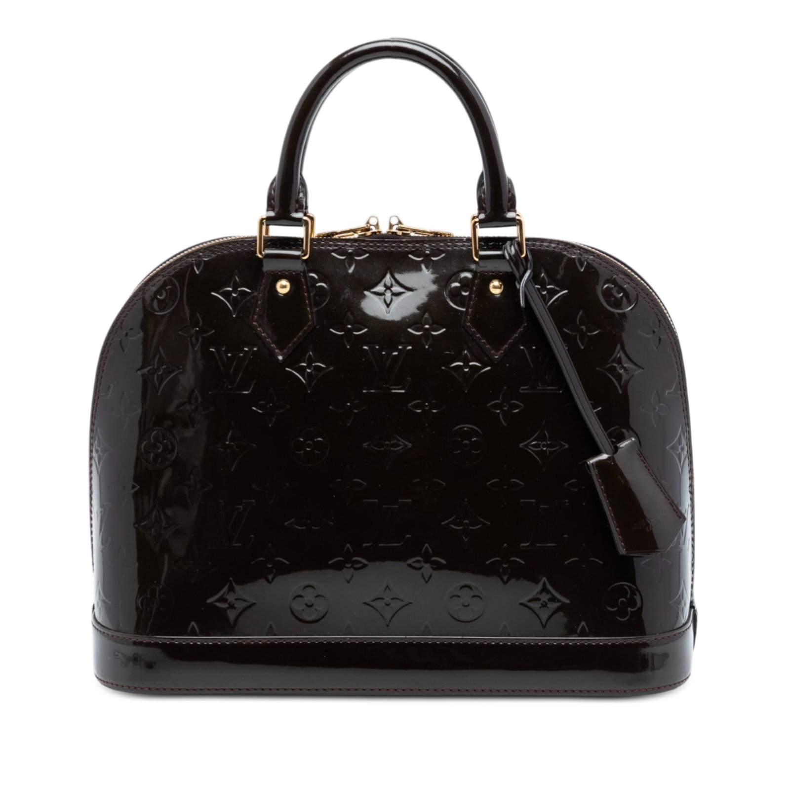 Louis Vuitton Alma PM Purple Monogram Vernis Leather Handbag France: Louis Vuitton Alma PM Purple Monogram Vernis Leather Handbag France This Louis Vuitton Monogram Vernis Alma PM handbag features a glossy monogram vernis leather exterior in purple with rolled leather 