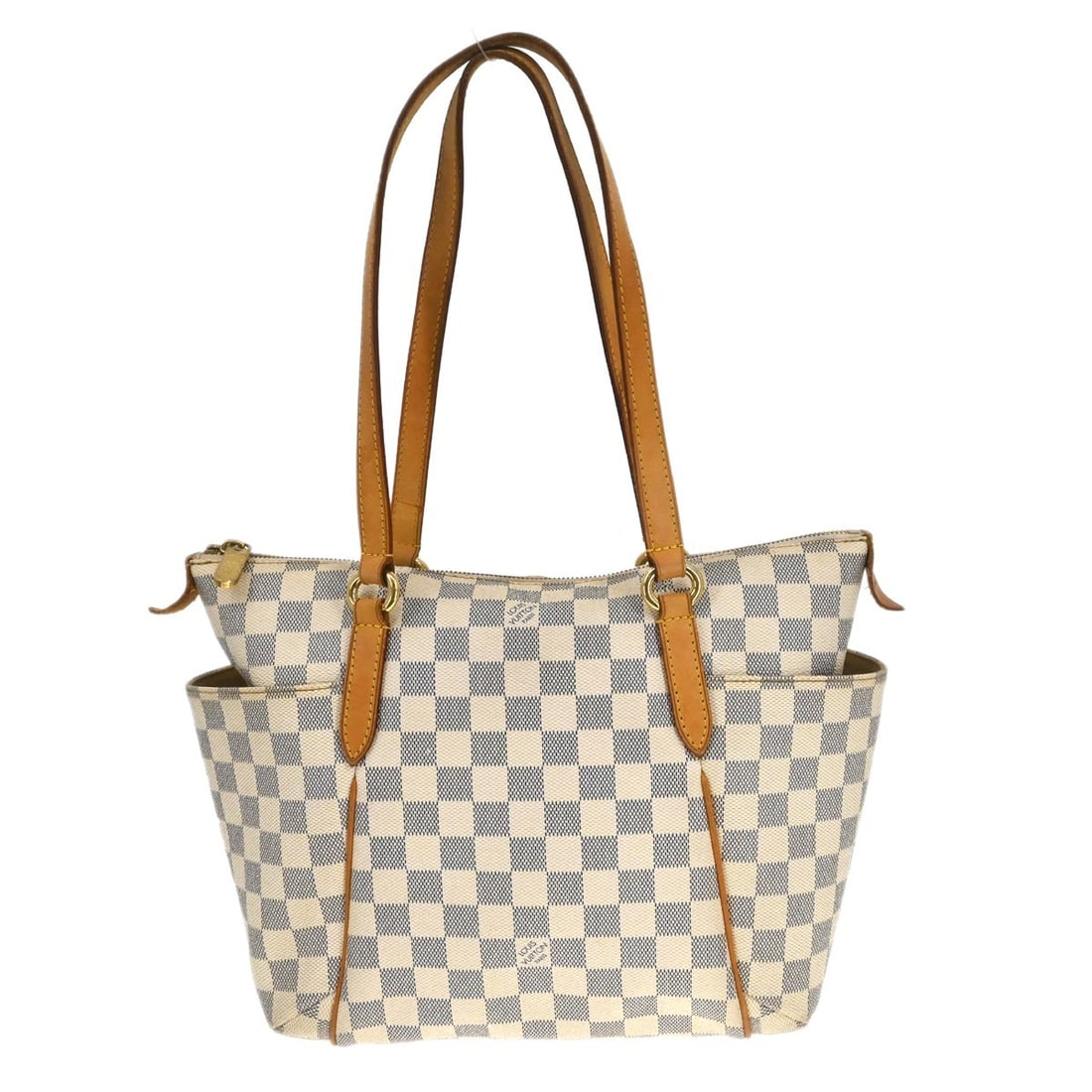Louis Vuitton Totally PM Tote in Damier Azur Canvas with Zip Closure: Louis Vuitton Totally PM Tote in Damier Azur Canvas with Zip Closure This Louis Vuitton Damier Azur Totally PM tote bag features the signature Damier Azur canvas exterior with leather trim and double 