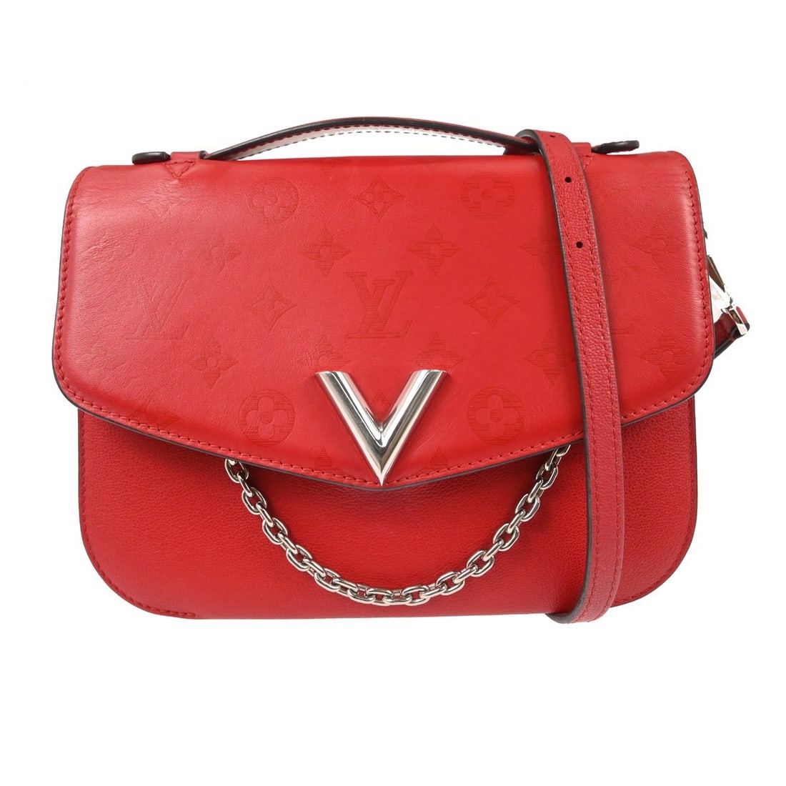 Very Messenger Red Leather Shoulder Bag by Louis Vuitton: Very Messenger Red Leather Shoulder Bag by Louis Vuitton The Louis Vuitton Very Messenger is a stylish bag crafted in red leather, designed for women. It features a compact silhouette and showcases th