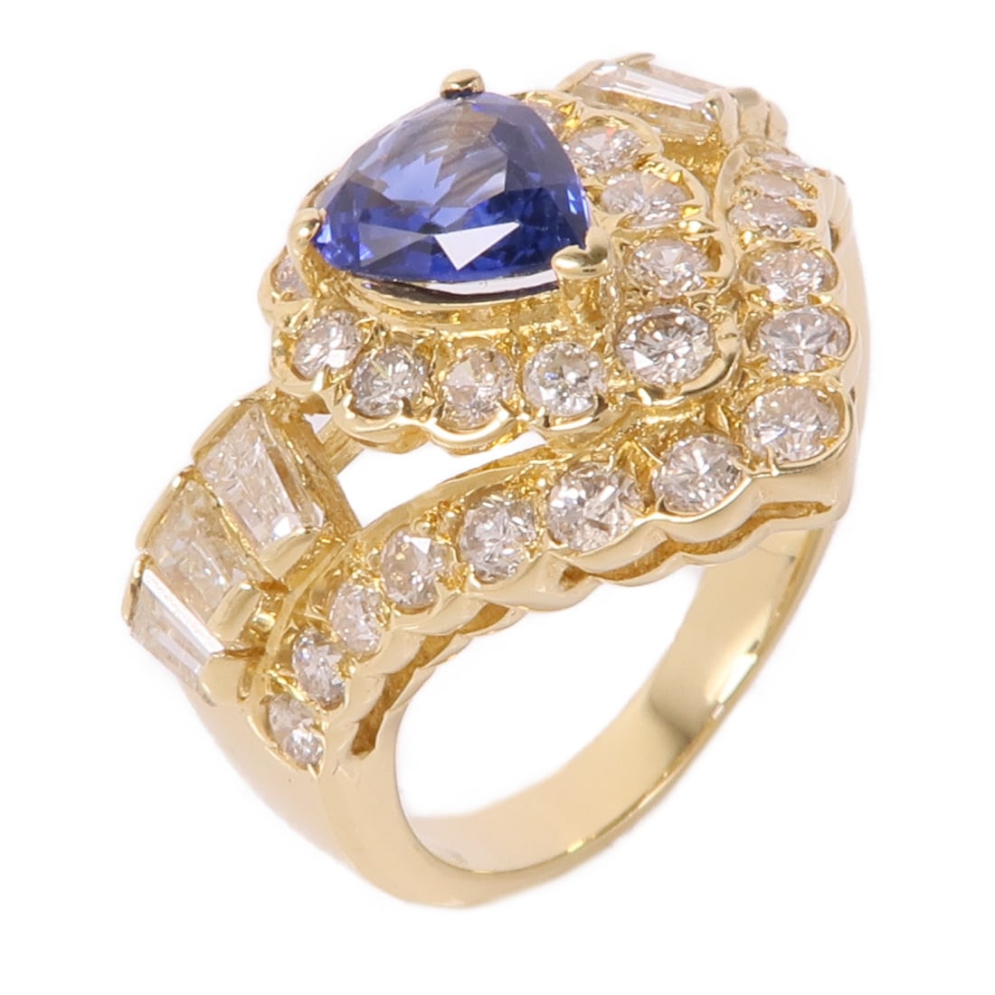Stunning Sapphire Diamond Ring in 18K Yellow Gold Size 5.5: Stunning Sapphire Diamond Ring in 18K Yellow Gold Size 5.5 This exquisite ring features a stunning blue sapphire set in luxurious 18K yellow gold. The elegantly crafted piece is designed for a comfort