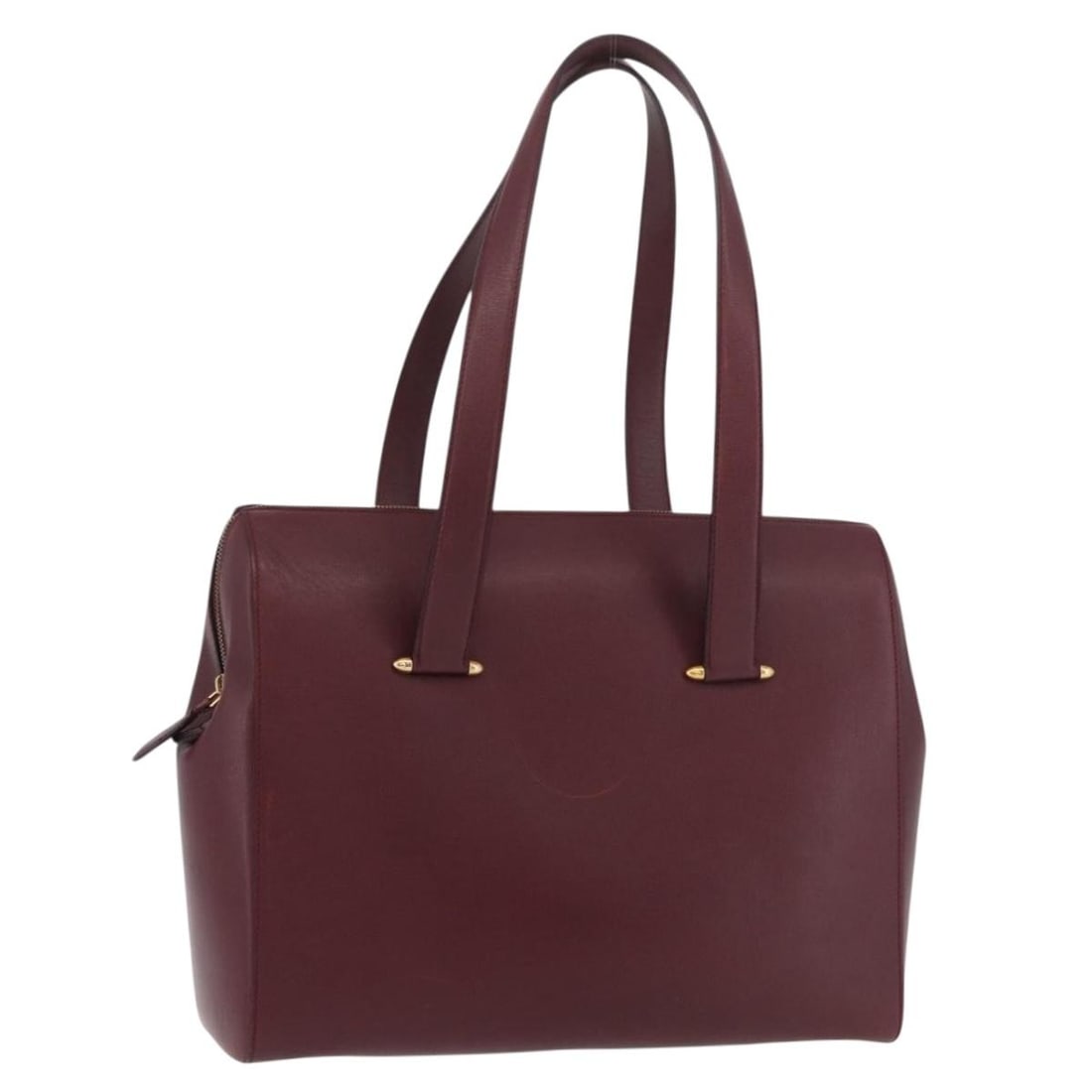 Cartier Must Line Bordeaux Leather Tote Bag with Guarantee Card: Cartier Must Line Bordeaux Leather Tote Bag with Guarantee Card This Cartier Must Line tote bag is crafted from leather in a Bordeaux and gold color scheme. Designed for women, it features a spacious 