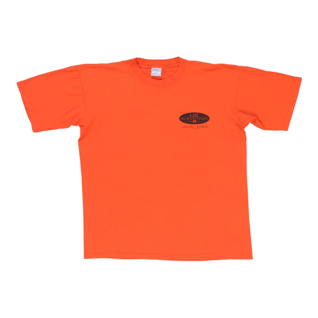 Vintage 2001 U2 Elevation Local Crew Orange Tour T-Shirt Extra Large: Vintage 2001 U2 Elevation Local Crew Orange Tour T-Shirt Extra Large This is an original vintage 2001 U2 Elevation Local Crew Tour Shirt, featuring front and back graphics. The shirt is made from 100%