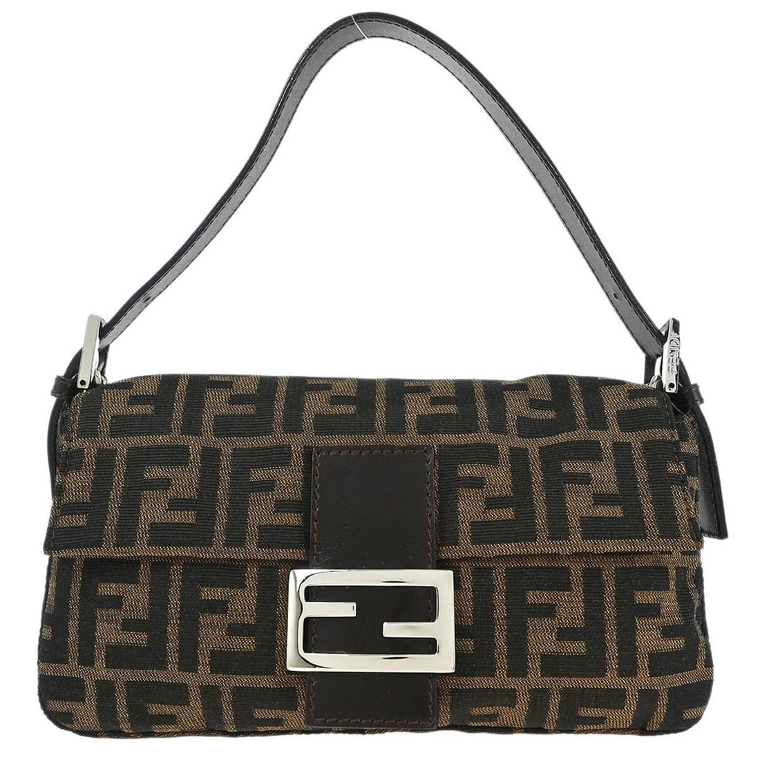 Fendi Brown Zucca Baguette Handbag 2220-26424-009 Italy: Fendi Brown Zucca Baguette Handbag 2220-26424-009 Italy This Fendi Brown Zucca Baguette Handbag embodies a chic and casual style, perfect for everyday use. Made from durable canvas, it features the ic