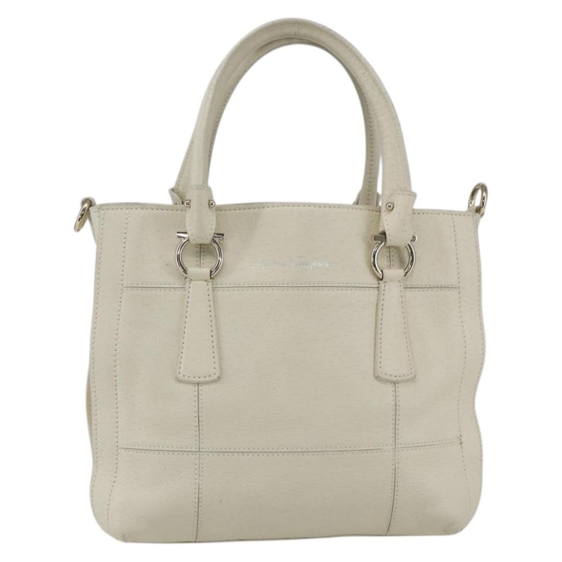 Gancini Leather Shoulder Bag by Salvatore Ferragamo White Italy: Gancini Leather Shoulder Bag by Salvatore Ferragamo White Italy This Salvatore Ferragamo Gancini handbag is crafted from white leather and designed for women. Made in Italy, it features a spacious int