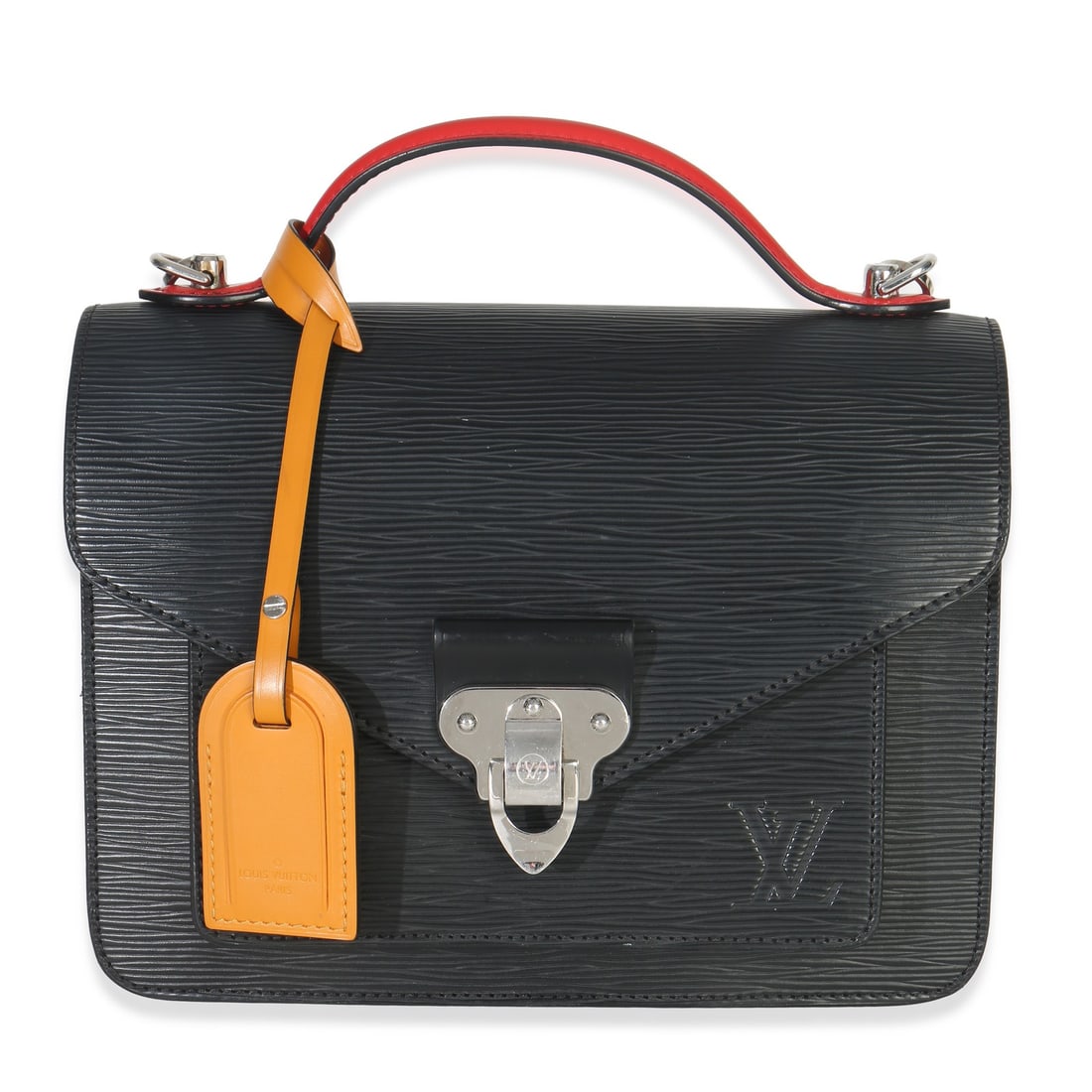 Louis Vuitton Neo Monceau Shoulder Handbag Black Multicolor Epi Leather: Louis Vuitton Neo Monceau Shoulder Handbag Black Multicolor Epi Leather This Louis Vuitton Neo Monceau Bag features a striking black, red, and blue multicolor Epi leather exterior with silver-tone har