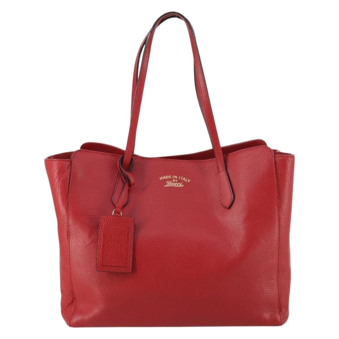 Gucci Red Leather Swing Tote Bag 34cm by 29cm by 16cm: Gucci Red Leather Swing Tote Bag 34cm by 29cm by 16cm This pre-owned Gucci Swing Tote is crafted from red leather and designed for women. It features metal fittings and shows signs of use including ru