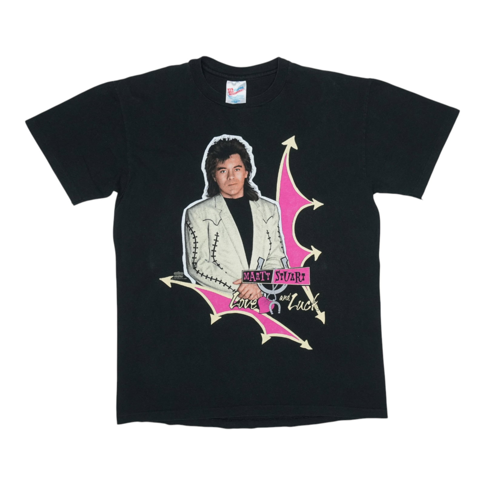 Vintage 1994 Marty Stuart Love and Luck Tour Black Cotton T Shirt: Vintage 1994 Marty Stuart Love and Luck Tour Black Cotton T Shirt This is an original vintage 1994 Marty Stuart Love & Luck Tour shirt featuring graphics on both the front and back. The shirt is made 