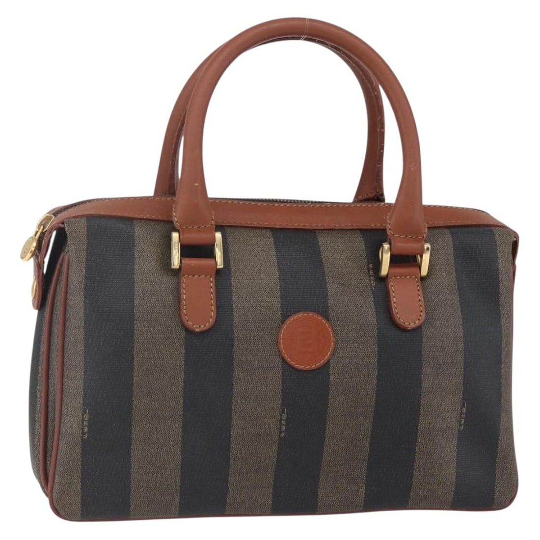 Vintage Fendi Pequin Convertible Boston Canvas Handbag Brown (1 of 18)