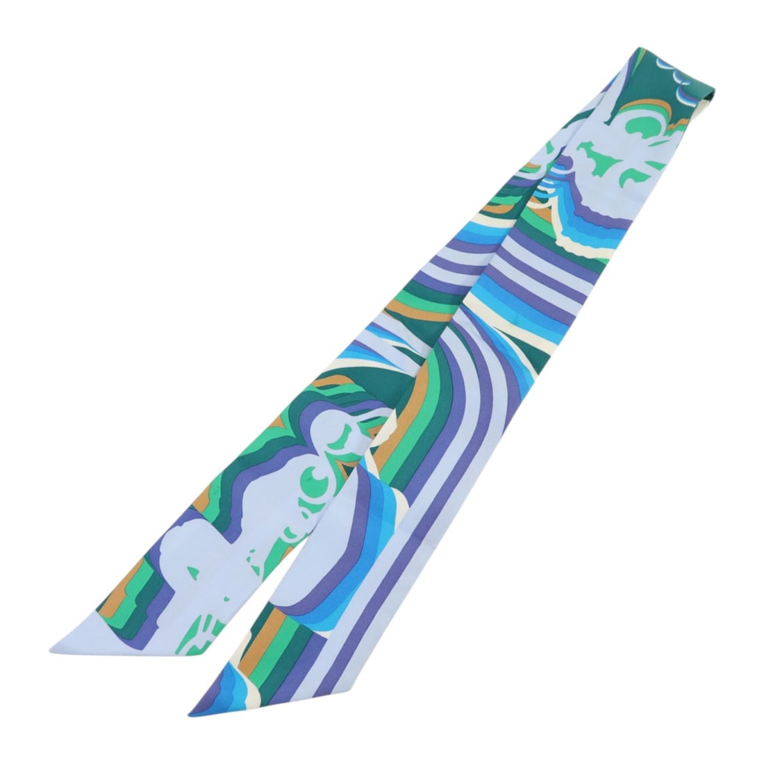 Hermes Twilly Silk Scarf in Green Blue and Multicolor for Women: Hermes Twilly Silk Scarf in Green Blue and Multicolor for Women This Hermes Twilly scarf is crafted from silk and features a green, blue, and multicolor design. Designed for women, this scarf showcase