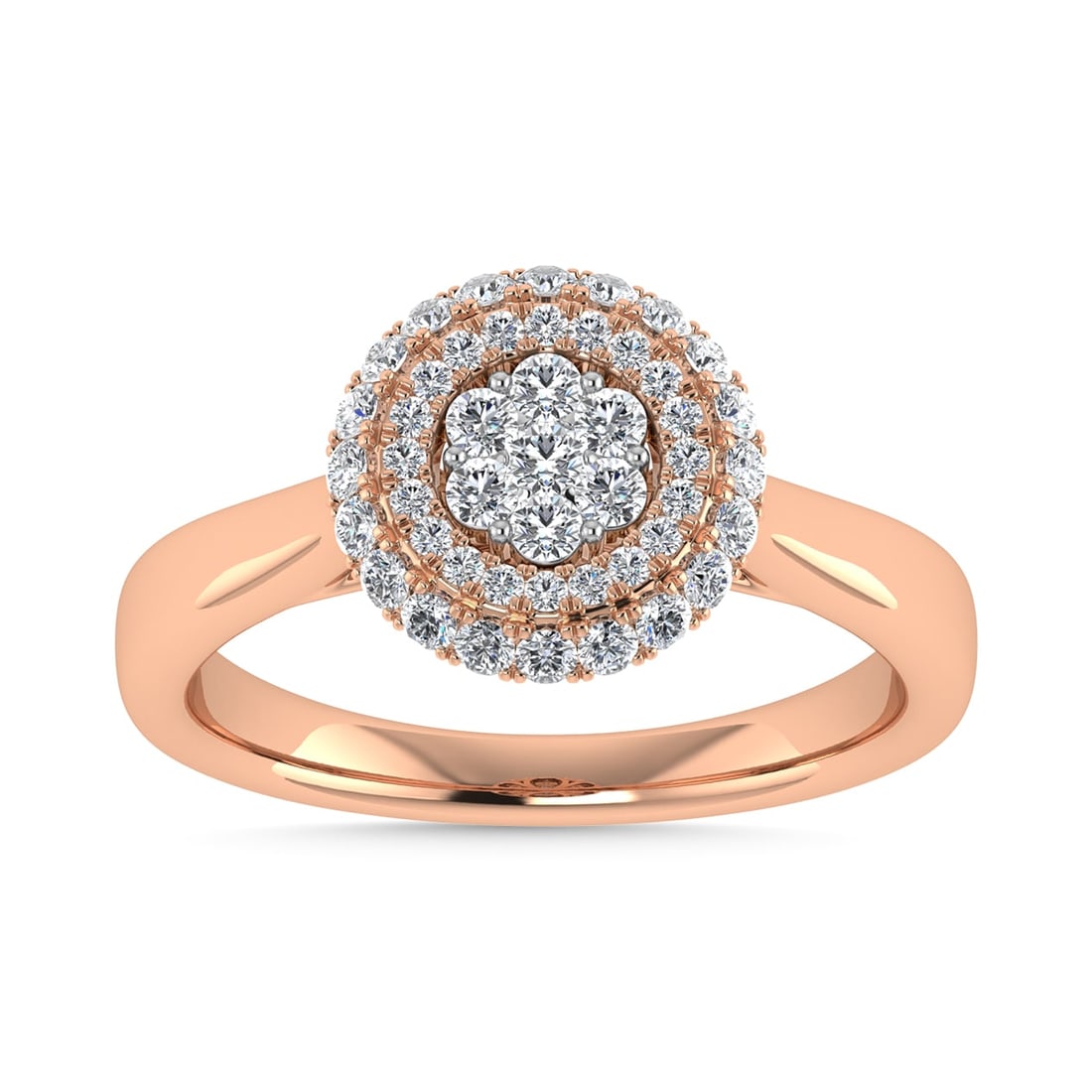 Diamond 1/2 Ct.Tw. Cluster Fashion Ring in 14K Two Tone: Diamond 1/2 Ct.Tw. Cluster Fashion Ring in 14K Two Tone 14k Two Tone Gold Stone Color: G-h Stone Clarity: I1 Each ring is presented in standard size 6.5. Complimentary resizing is available between si