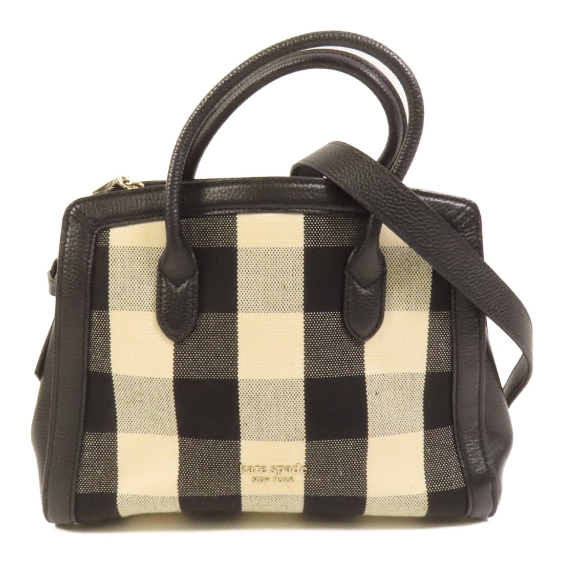 Kate Spade Canvas and Calfskin Two Way Shoulder Bag Black White Gold Hardware: Kate Spade Canvas and Calfskin Two Way Shoulder Bag Black White Gold Hardware This Kate Spade 2-way shoulder bag features a stylish combination of black canvas and calfskin leather. Designed for women