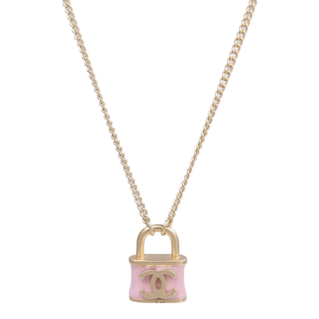 CHANEL Pink Metal CC Pendant Necklace for Women: CHANEL Pink Metal CC Pendant Necklace for Women This CHANEL necklace features a pink and gold-tone metal design with the iconic CC logo. Made in France, it is crafted for women and does not include an