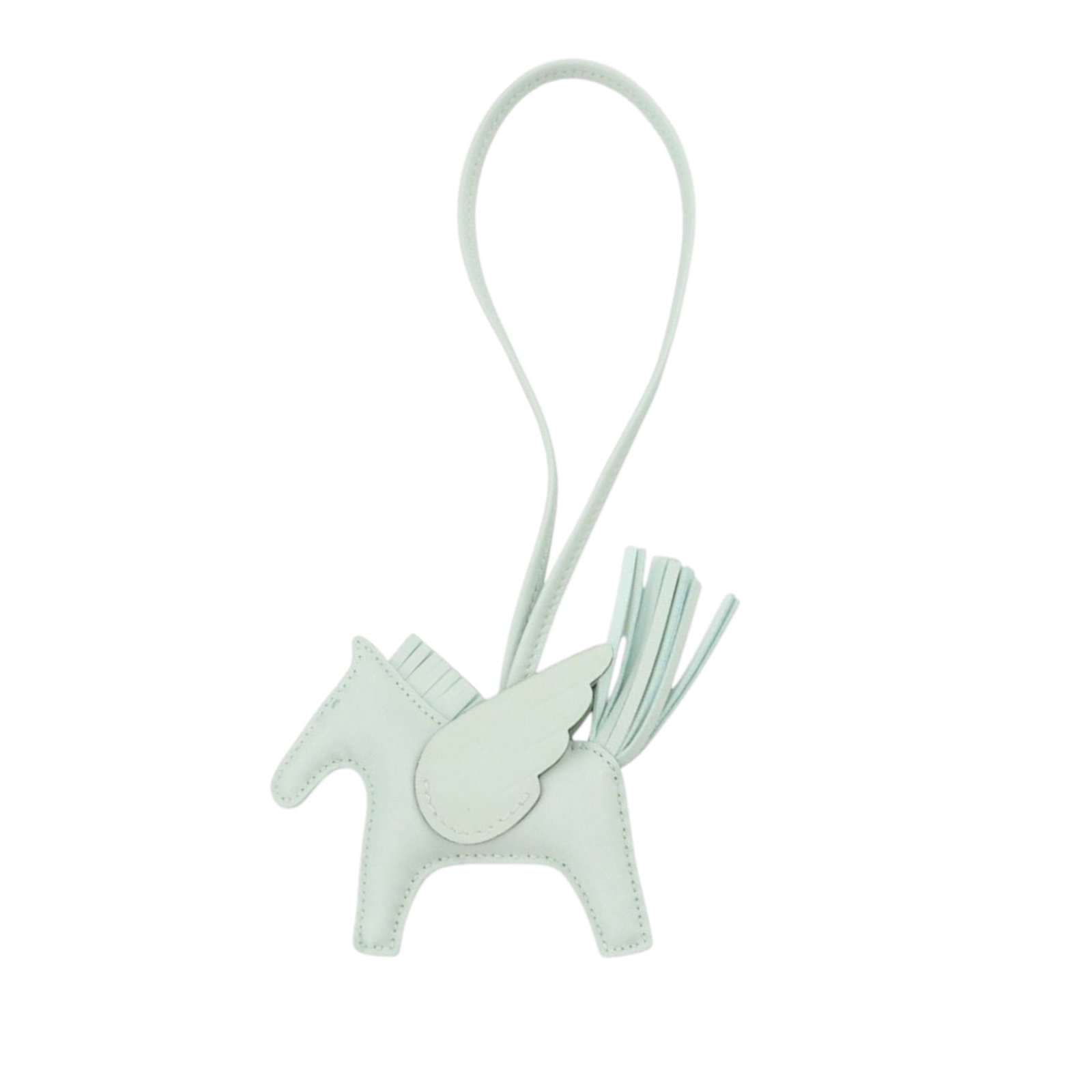 Vert Peppermint Milo Lambskin Swift Leather Rodeo Pegase PM Bag Charm: Vert Peppermint Milo Lambskin Swift Leather Rodeo Pegase PM Bag Charm The Hermes Milo Lambskin and Swift Grigri Rodeo Pegase PM bag charm features a combination of Milo lambskin and Swift calf leather