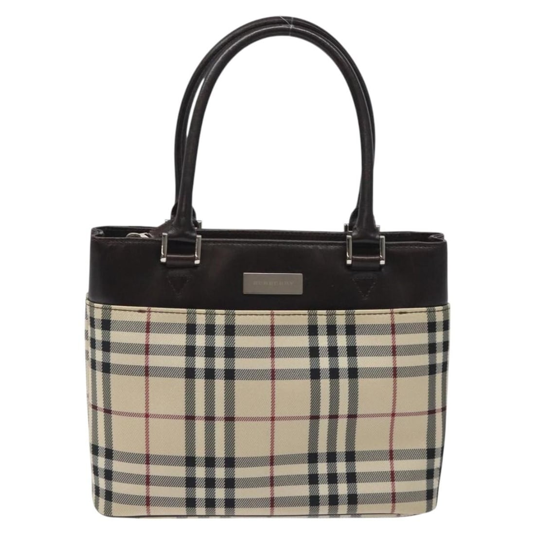Burberry Nova Check Canvas and Leather Beige Handbag: Burberry Nova Check Canvas and Leather Beige Handbag This Burberry Nova Check handbag features the iconic Nova Check pattern in beige canvas, complemented by leather accents. Designed for women, the b