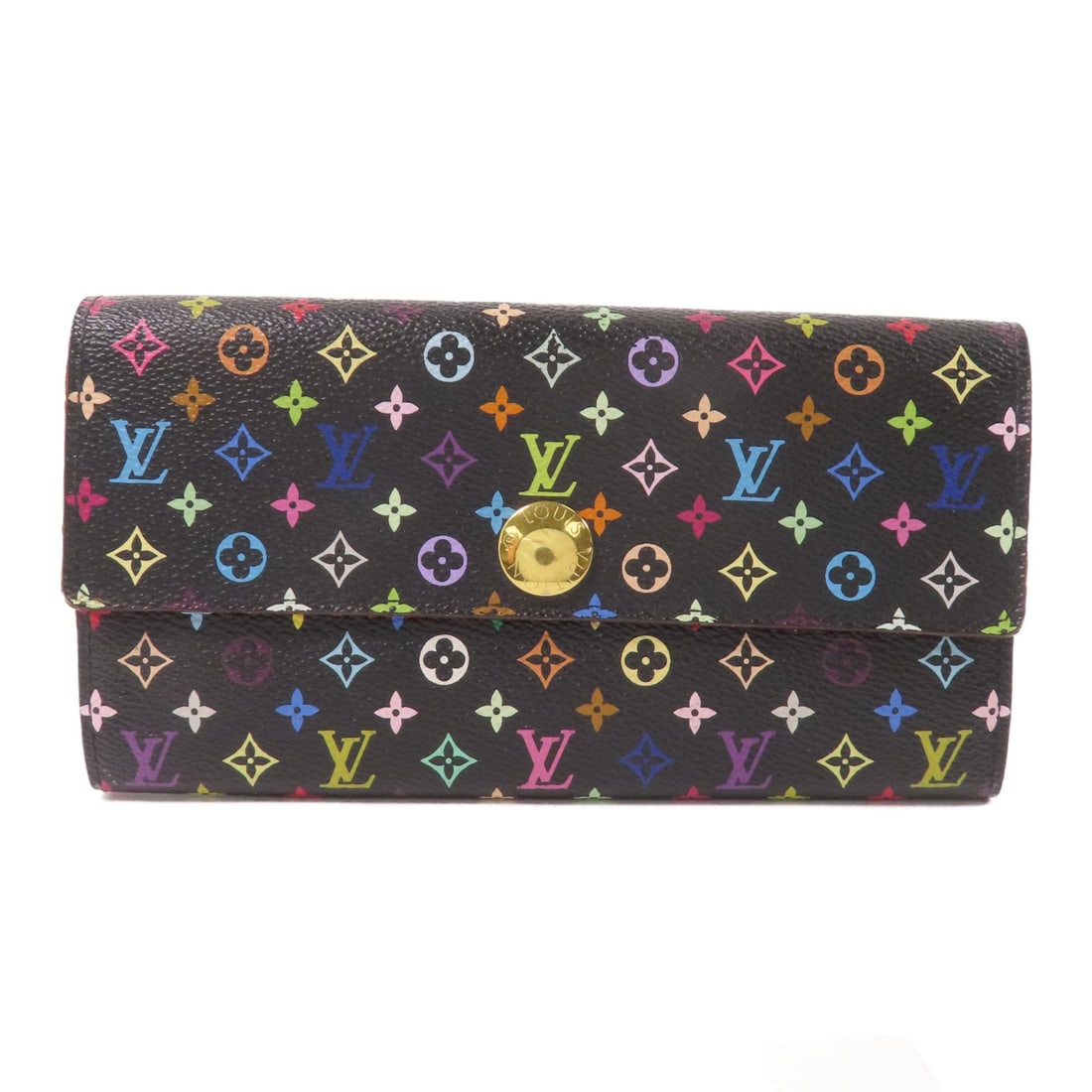 Sarah Multicolore Long Wallet Black PVC Canvas Gold Hardware by Louis Vuitton: Sarah Multicolore Long Wallet Black PVC Canvas Gold Hardware by Louis Vuitton This Louis Vuitton Portefeuille Sarah long wallet features the signature Monogram Multicolore design on black PVC coated c