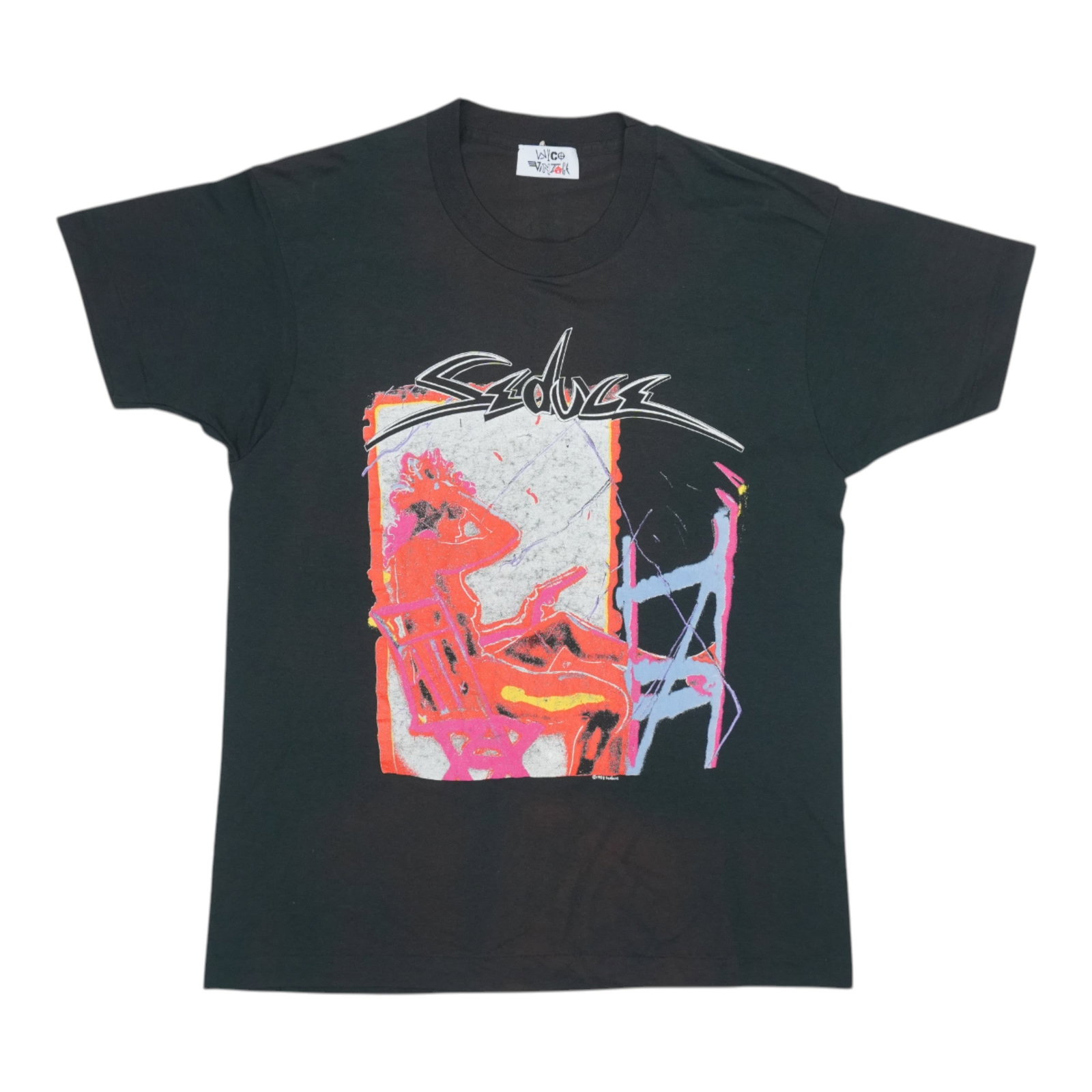 Vintage 1988 Seduce Too Much Aint Enough Black Poly Cotton Shirt XL: Vintage 1988 Seduce Too Much Aint Enough Black Poly Cotton Shirt XL This is an original vintage 1988 Seduce "Too Much Ain't Enough" shirt. It features front and back graphics and is made from a 50/50 