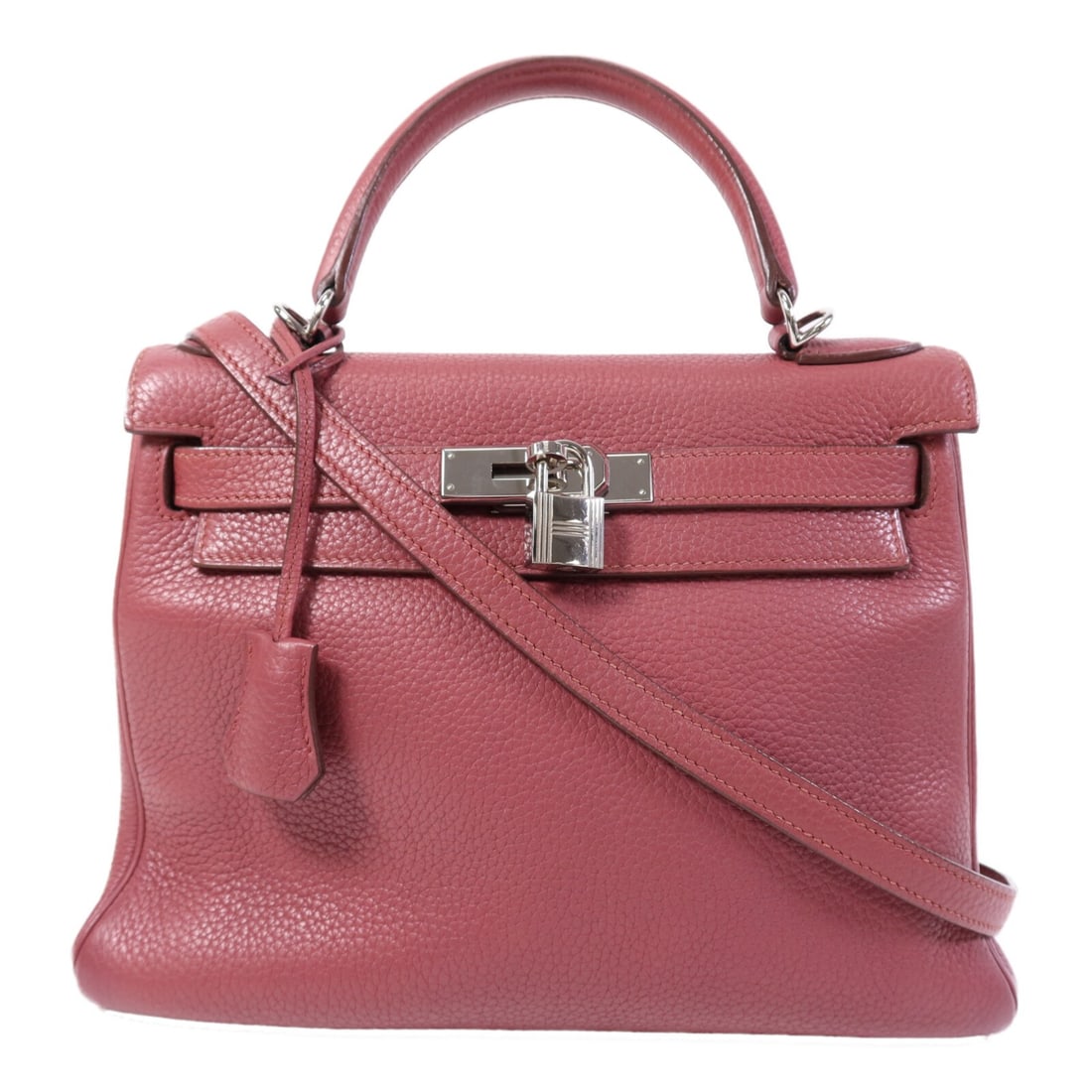 HERMES Kelly 28 Pink Togo Leather 2 Way Shoulder Bag: HERMES Kelly 28 Pink Togo Leather 2 Way Shoulder Bag Introducing the HERMES Kelly 28 2 Way Shoulder Bag, a stunning piece crafted from high-quality Togo leather. This elegant bag features a beautiful 