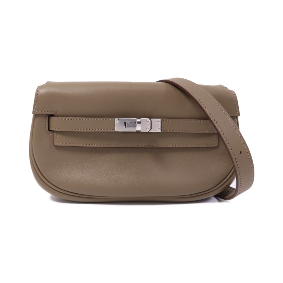 Hermes Kelly Moove Gray Swift Leather Shoulder Bag Palladium Hardware: Hermes Kelly Moove Gray Swift Leather Shoulder Bag Palladium Hardware This Hermes Kelly Moove shoulder bag is crafted from smooth calfskin leather in a refined gray color. Designed for women, the bag 
