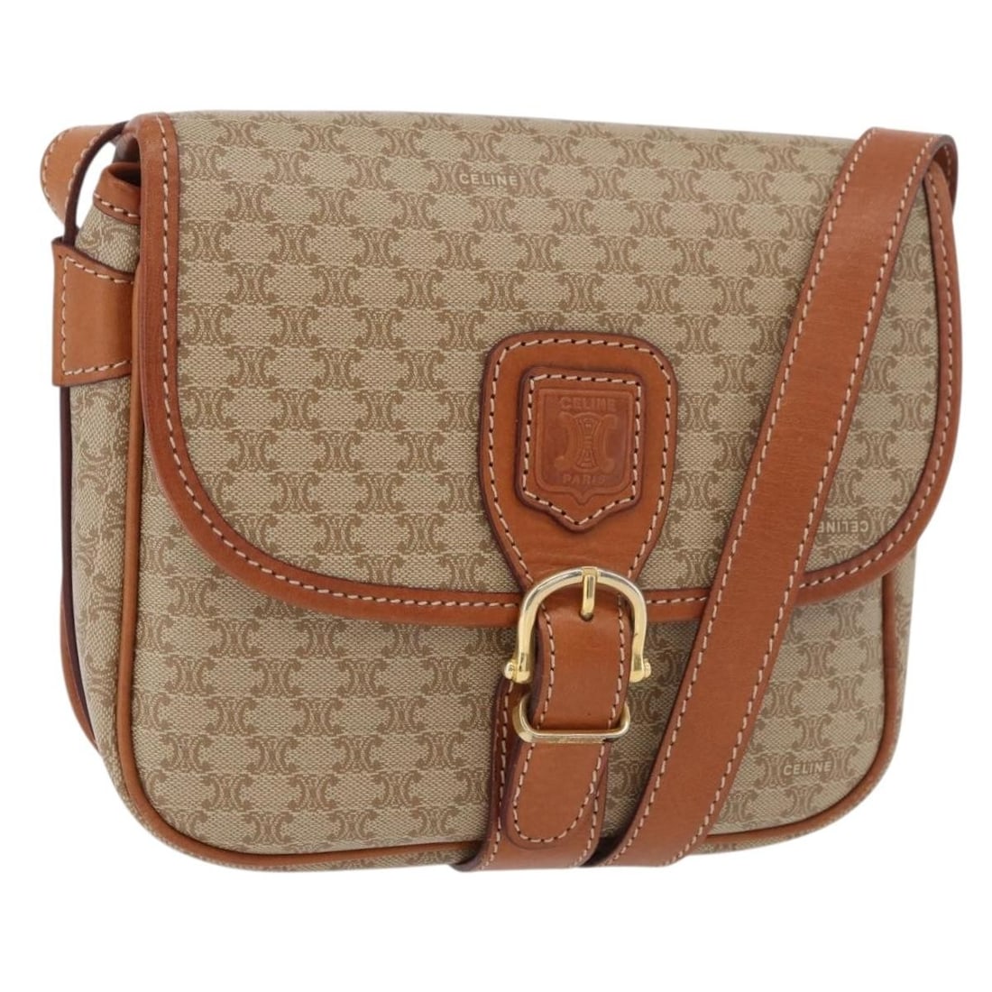 CELINE Macadam Canvas Beige Gold Shoulder Bag (1 of 18)