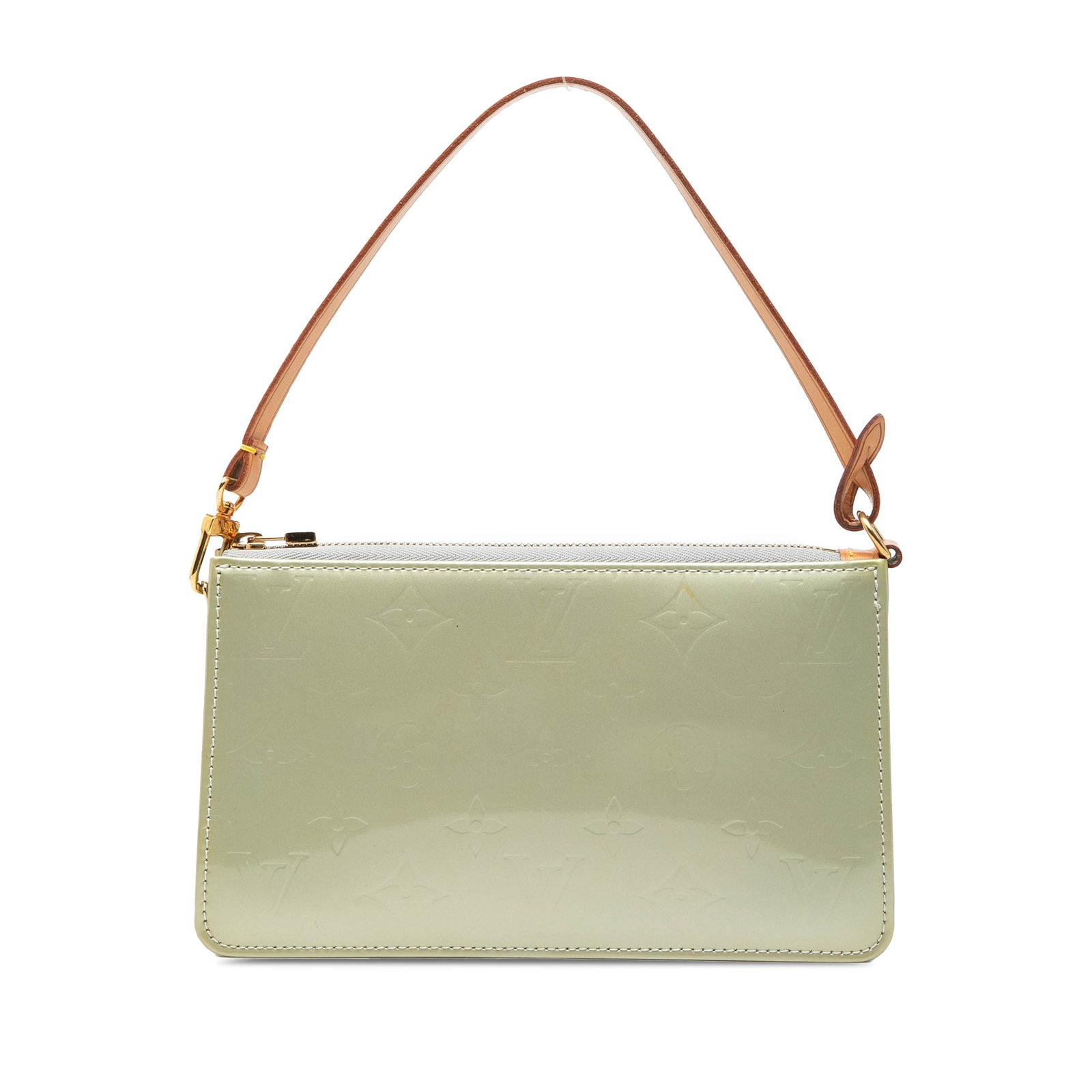 Green Vernis Leather Lexington Pochette Bag by Louis Vuitton: Green Vernis Leather Lexington Pochette Bag by Louis Vuitton This Louis Vuitton Monogram Vernis Pochette Lexington features a green monogram vernis leather body, a flat vachetta leather strap, and a t